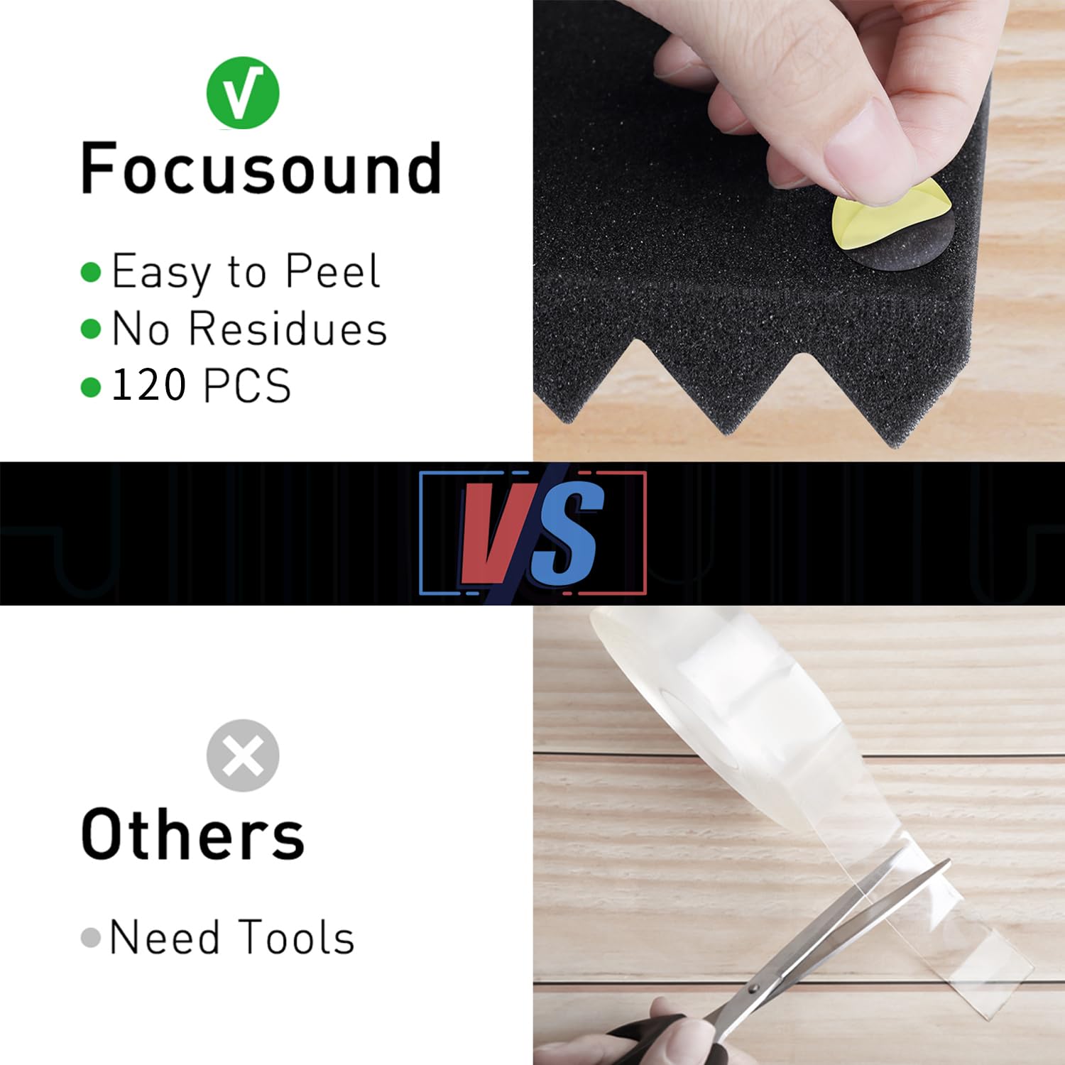 Focusound 24 Packs Acoustic Foam Panels Pyramid 2'' X 12'' X 12'', Soundproofing Foam Noise Cancelling Foam With 120 Pcs Double