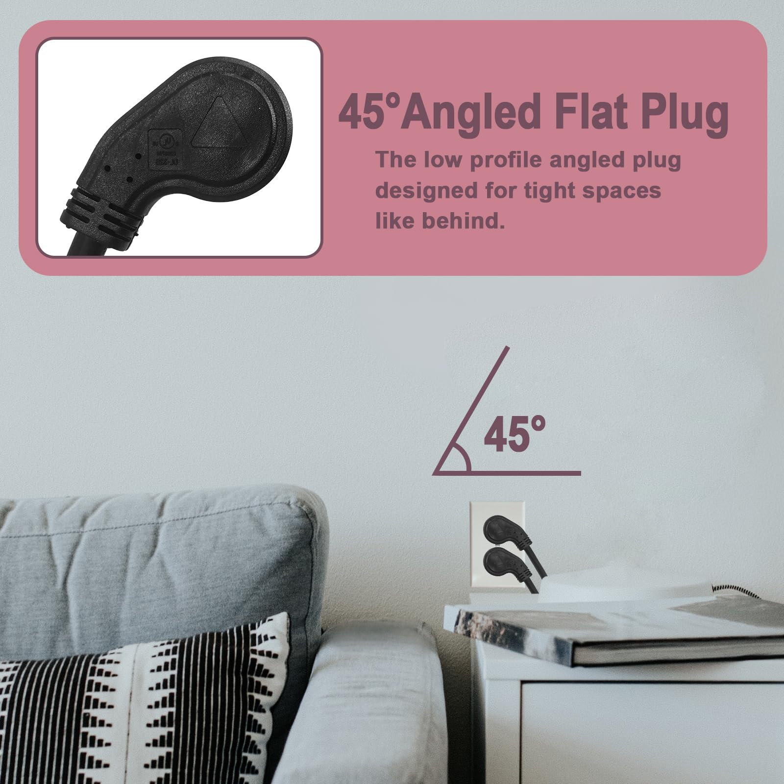 Ultra Explore 25 Ft Flat Plug Extension Cord, 16 Awg 3 Prong Grounded Extension Cord Black Flat Plug, Low Profile Extension Wire