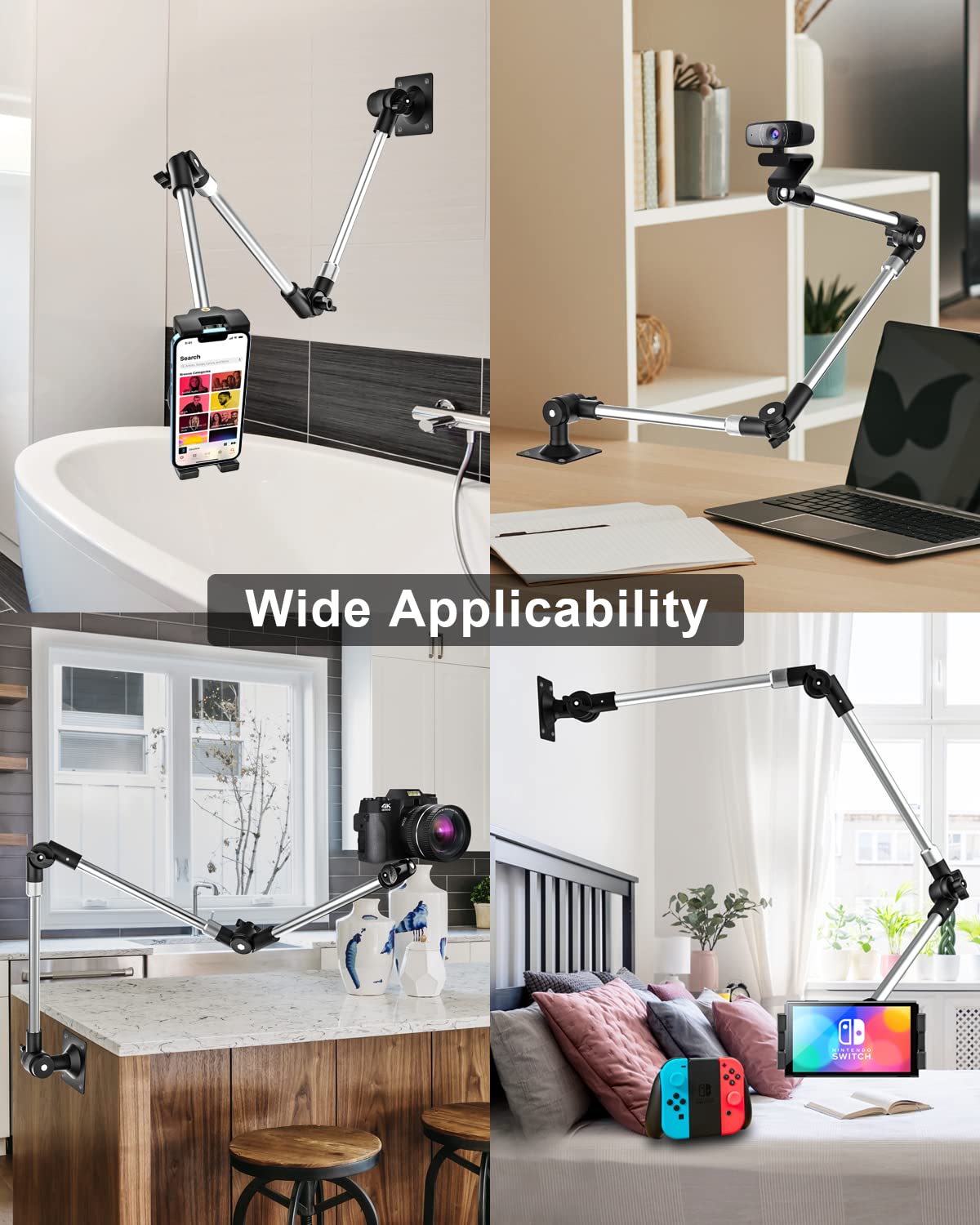 Woleyi Adjustable Tablet Wall Mount Holder   35 Inch Foldable Arm Phone Ipad Mount For Wall, Webcam Stand Camera Mount, Fit For