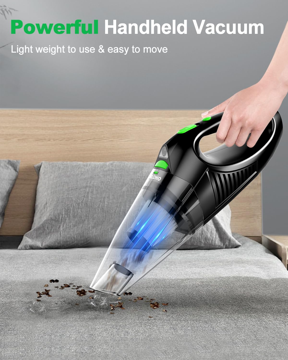 Meloho Car Vacuum Cleaner High Power, Portable Handheld Vacuum Cordless Rechargeable With Fast Charge Tech, Huge Motor & Large C