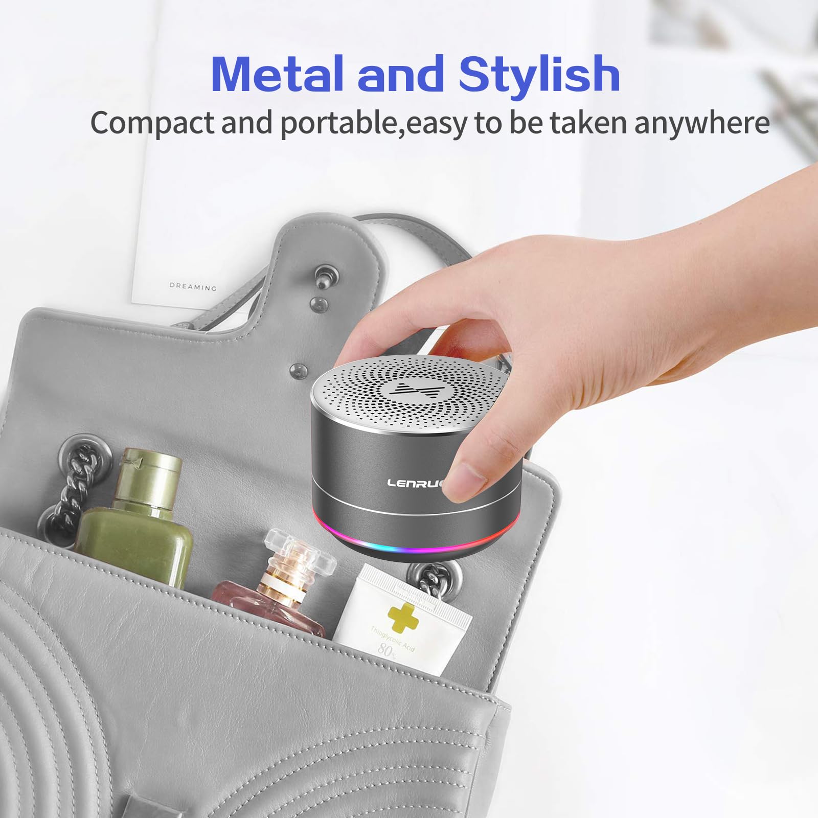 Lenrue Portable Bluetooth Speakers,Wireless Speaker With Clear Sound, Long Playtime, Small Mini Metal Speaker,Christmas Birthday Gifts For Men, Women,Kids (Space Gray)