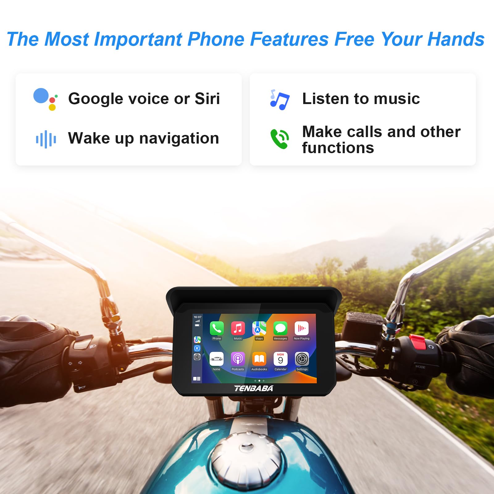 Tenbaba Portable Wireless Apple Carplay/Android Auto For Motorcycle, 5'' Motorcycle Waterproof Gps Navigation, Apple Carplay For