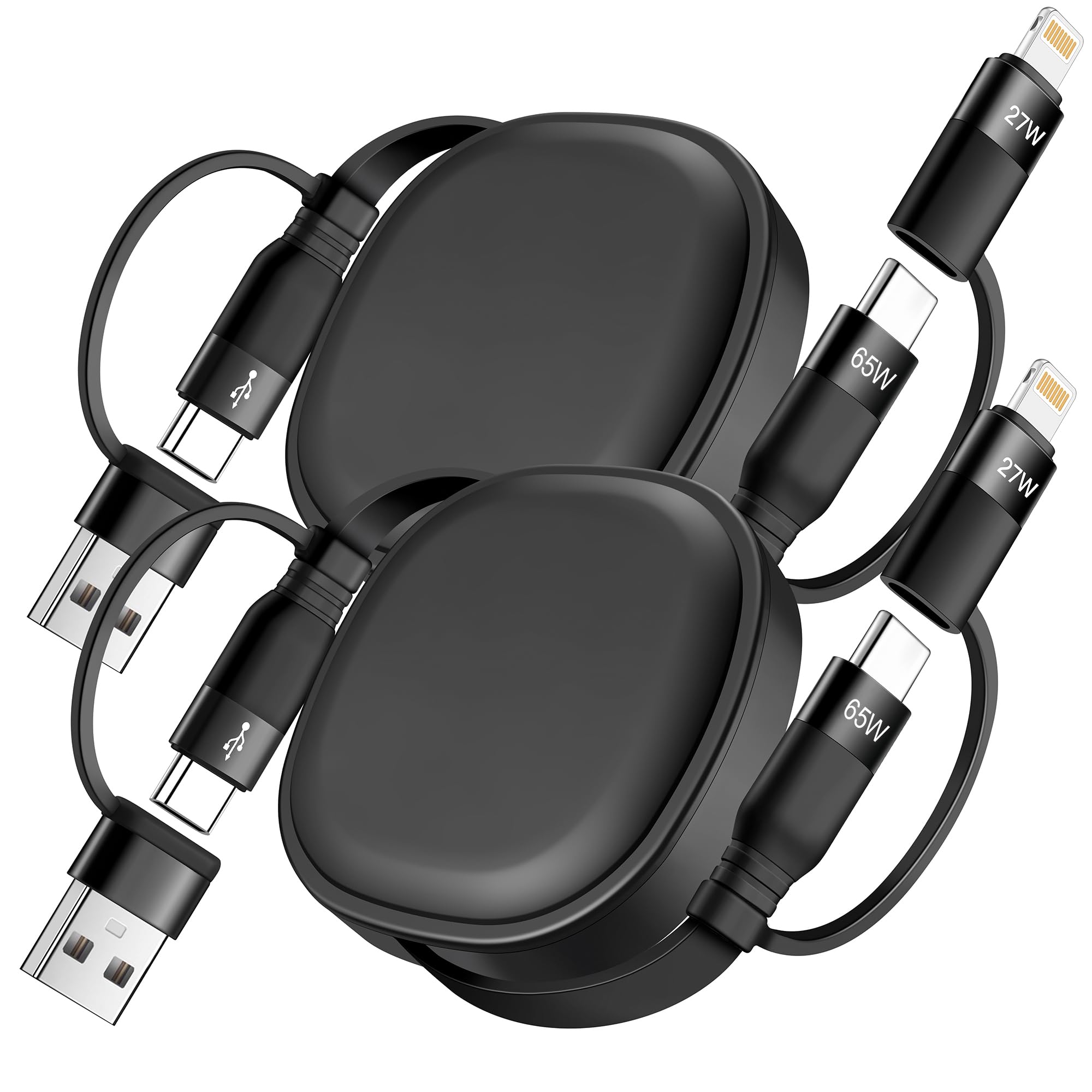 5 in 1 Multi Charging Cable, 2Pack Retractable Lightning Charger Cable 65W USB C to USB C Fast Charging,Multiple USBC Cord Multi