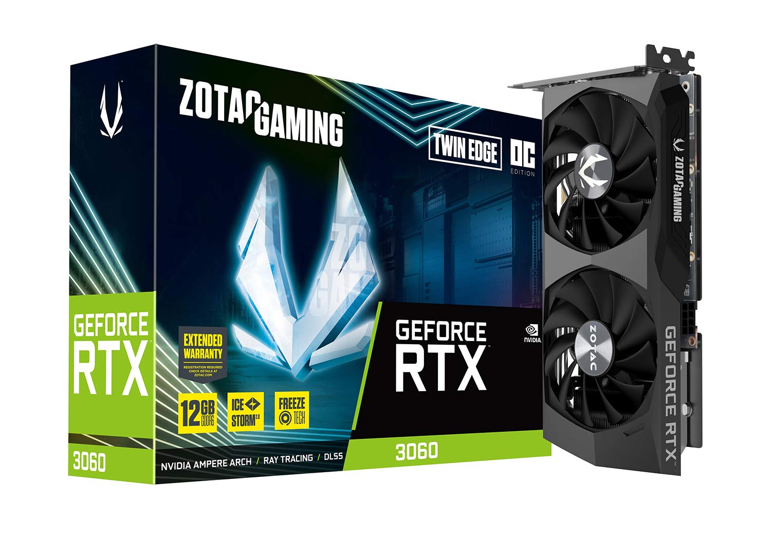 Zotac Gaming Geforce Rtx 3060 Twin Edge Oc 12Gb Gddr6 192 Bit 15 Gbps Pcie 4.0 Graphics Card, Icestorm 2.0 Cooling, Active Fan Control, Freeze Fan Stop Zt A30600H 10M