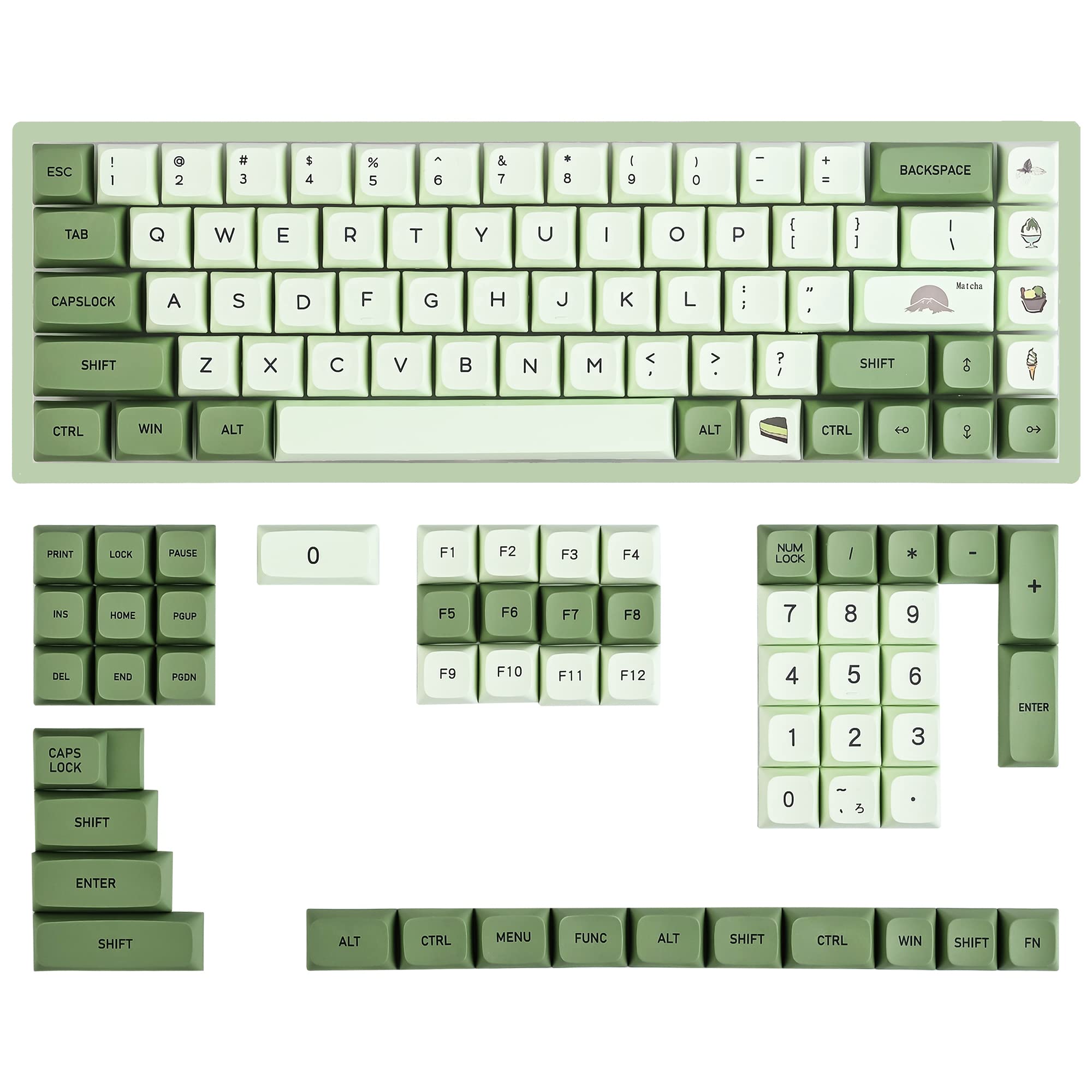 Gtsp 124 Key Matcha Keycaps For 65 75 100 Percent 60% Keyboard Xda Keycap Set Dye Sub For Cherry Mx Gateron Kailh Switch (Matcha