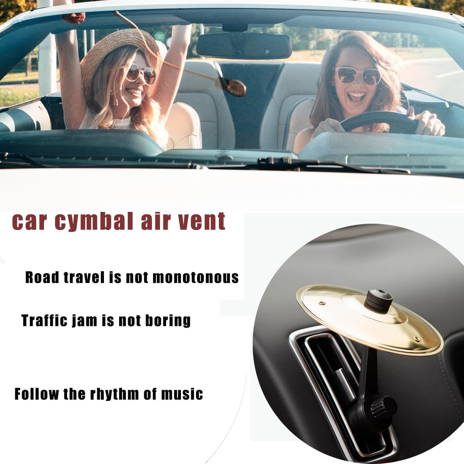 2025 New Car Cymbal - Mini Drum Crash Cymbal Air Vent Clip-On, Universal Fit For All Vehicles (Gold) - Gift For Music Lovers