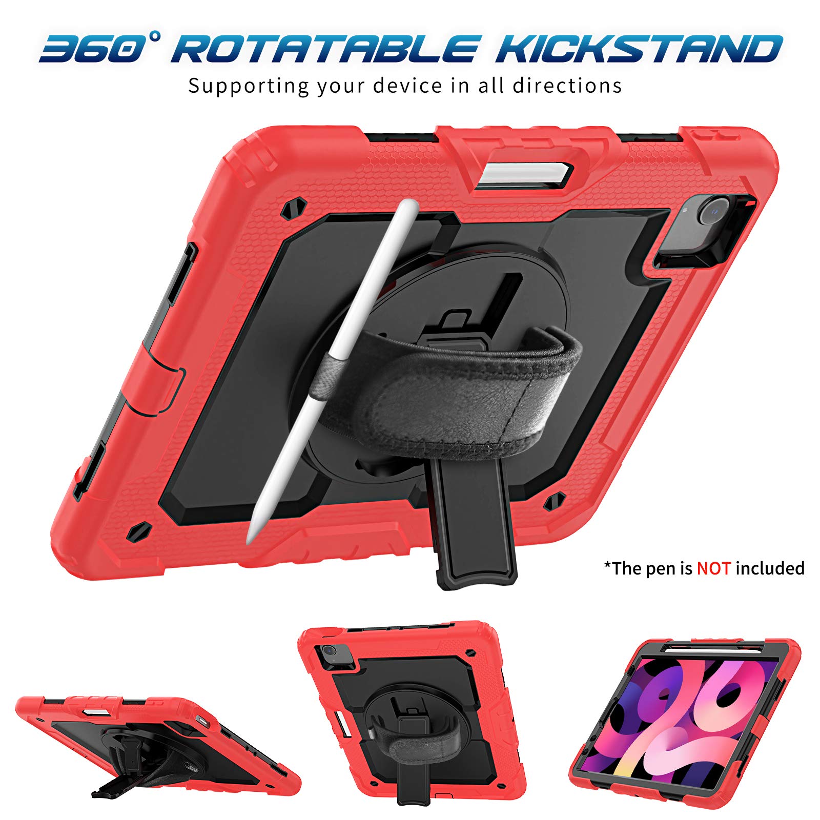 Timecity Case For Ipad Air 10.9 Inch Case 2022/2020, Full Body Drop Protection Case With Screen Protector & Swivel Stand, Hand S