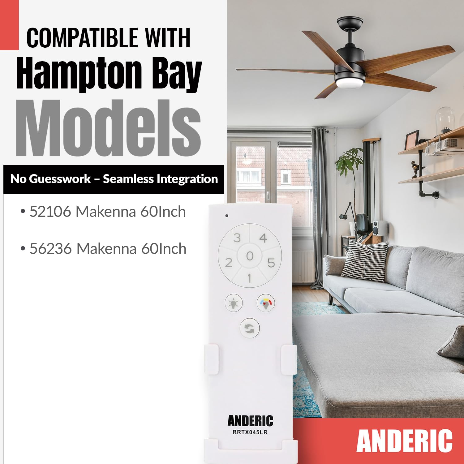 Anderic Tx045-Lr (White Version) For Home Decorators Collection Ceiling Fan Remote Control - Rrtx045-Lr A25-T045-Lr
