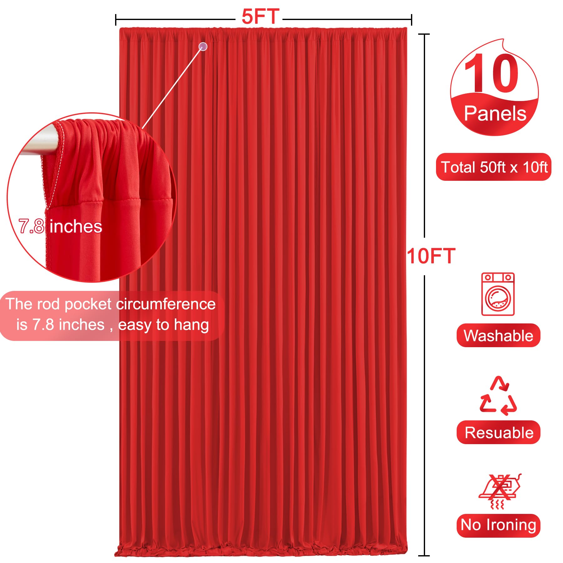 10 Panels Red Backdrop Curtain For Parties Wedding Wrinkle Free Red Photo Curtains Backdrop Drapes Fabric Decoration For Christm
