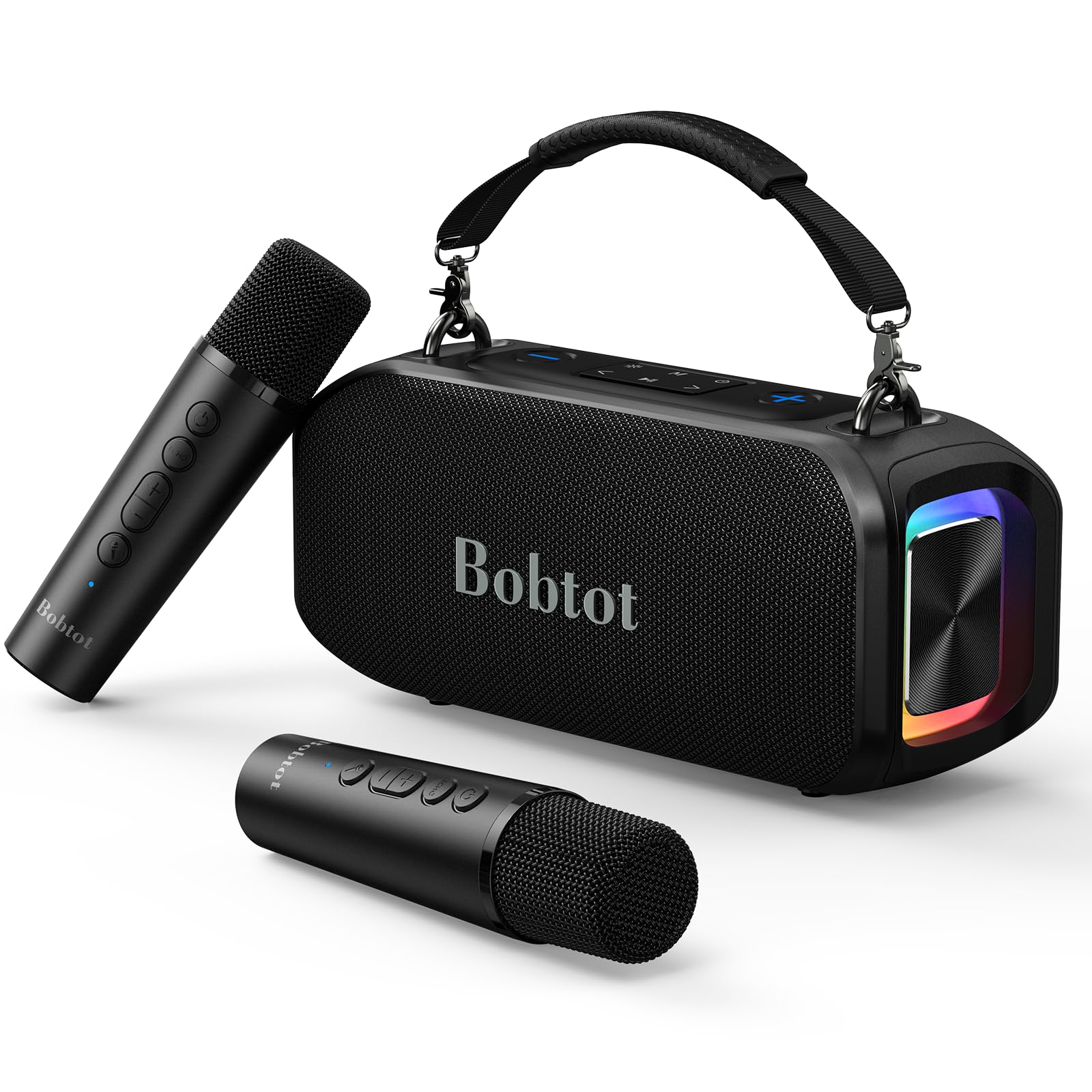 Small Portable Karaoke Machine for Adults with 2 Wireless Microphones, 40W Peak Bluetooth Speaker Four Magic Sound Effects Perfe