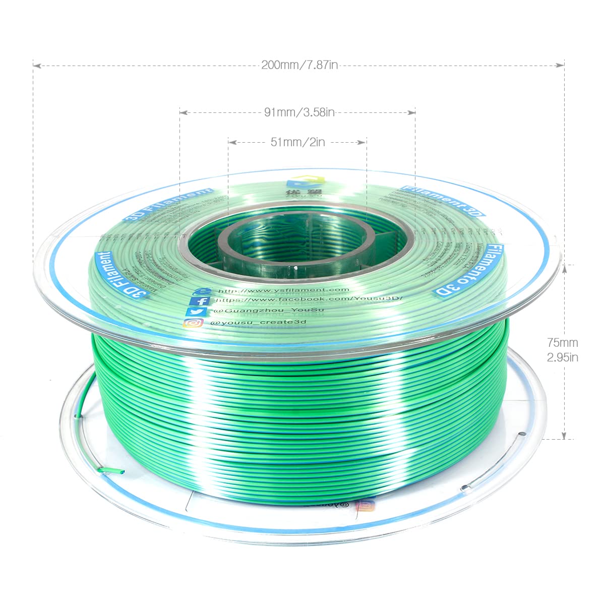 Yousu Silk Pla Filament 1.75Mm, 3D Printer Filament Coextrusion Filament Dual Color, Compatible With Most Of 3D Printer, Silk Bl
