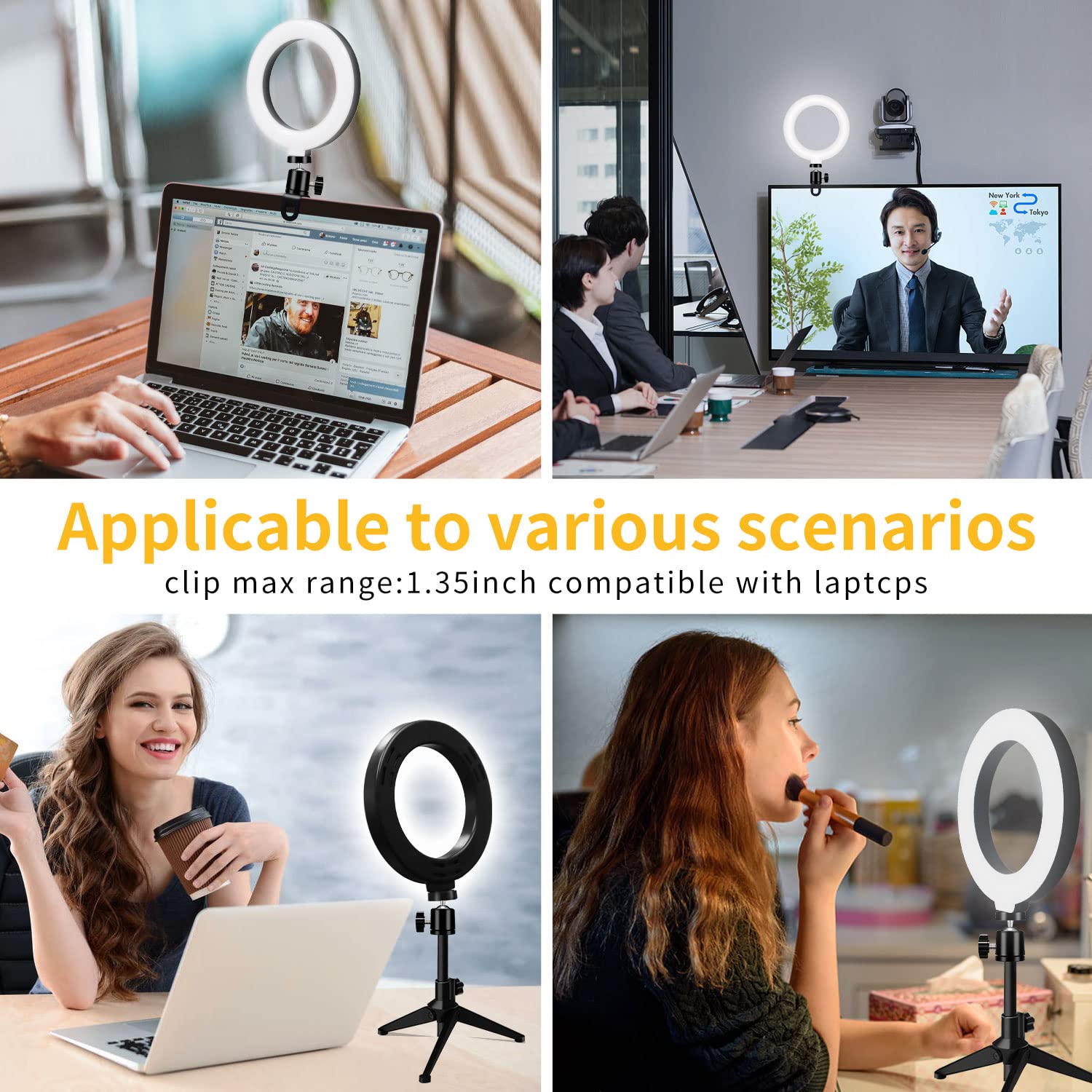 Desk Ring Light For Zoom Meetings   Video Conference Lighting Kit For Laptop Computer, 6� Clip On Table Led Light Lamp With Tripod Stand For Video Recording, Remote Working, Gaming, Vlogging