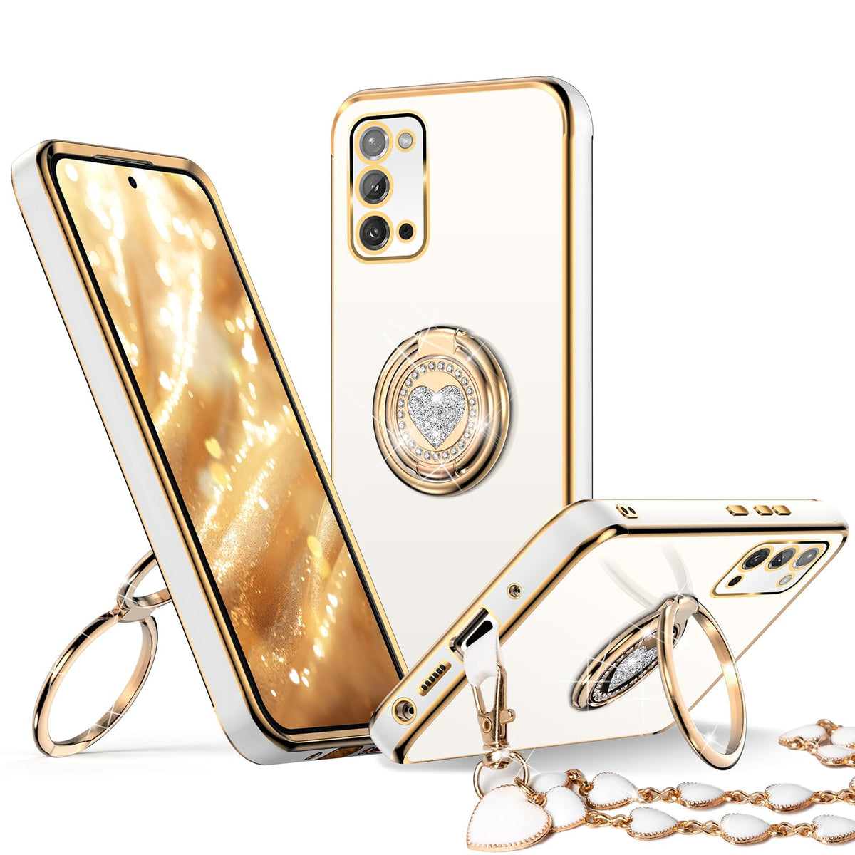 Xyz For Galaxy Note 20 Case With Stand, For Samsung Galaxy Note 20 Case With Double Ring,Women Girls Cute Love Heart Luxury Blin
