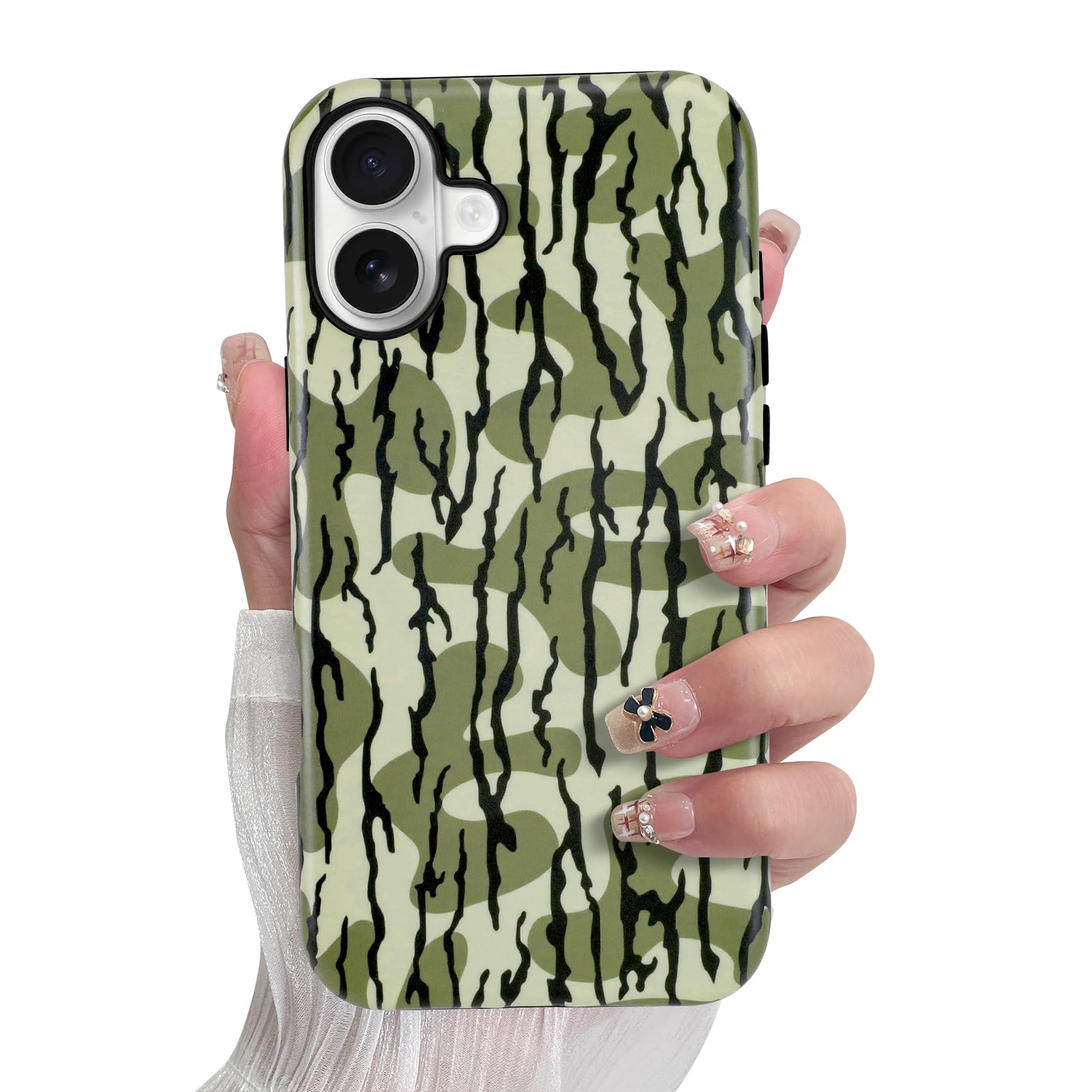 SOKAD Magnetic Camo Camouflage Phone Case for iPhone 16, Cute Camo Stripes Pattern Compatible with Magsafe Matte Protective Case