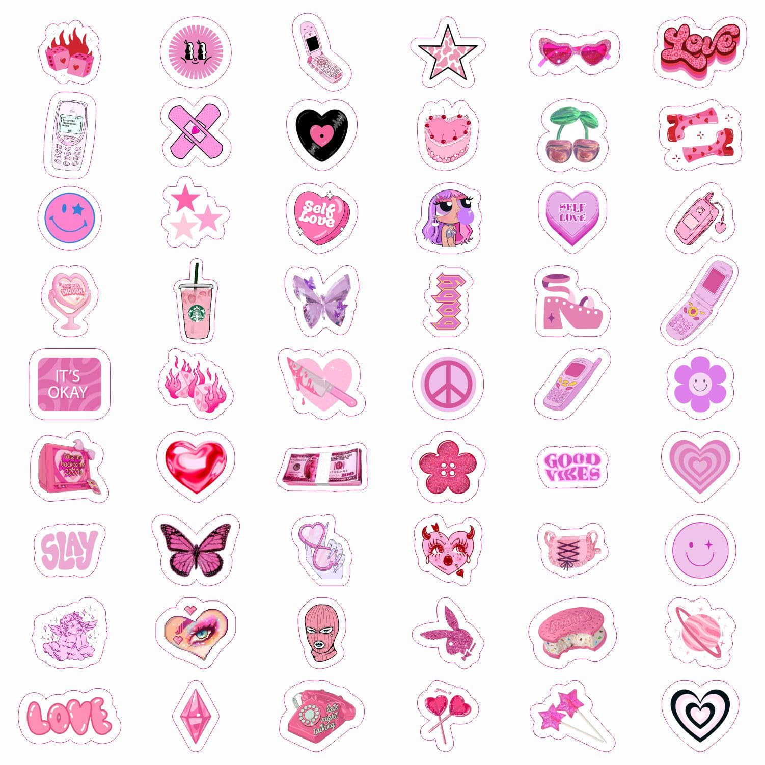 100Pcs Y2K Stickers Pink For Water Bottle And Laptop   Y2K Party Favors & Decorations, Waterproof Vinyl Decals, 2000S And Aesthe