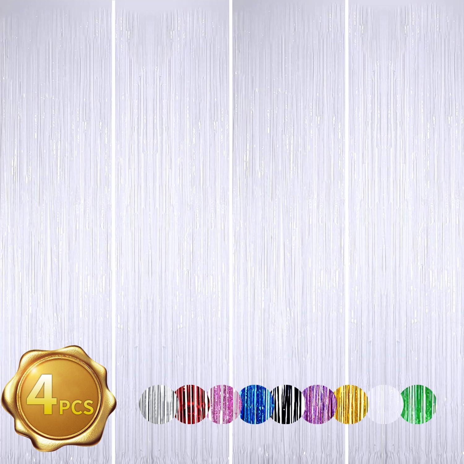 Beishida 4 Pcs White Door Streamers Tinsel Curtain Party Streamers Backdrop Fringe Foil Wall Background For Birthday Halloween C