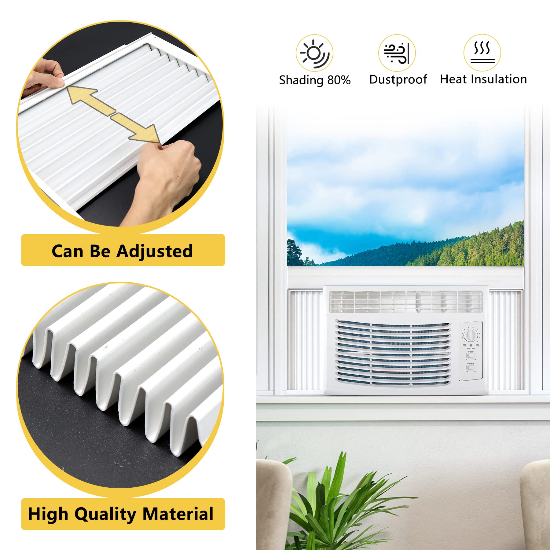 Powrocket Window Ac Side Panel With Frame Set,Air Conditioner Accordion Filler Curtain Replacement Kit,Fits Most 5000 Btu Window