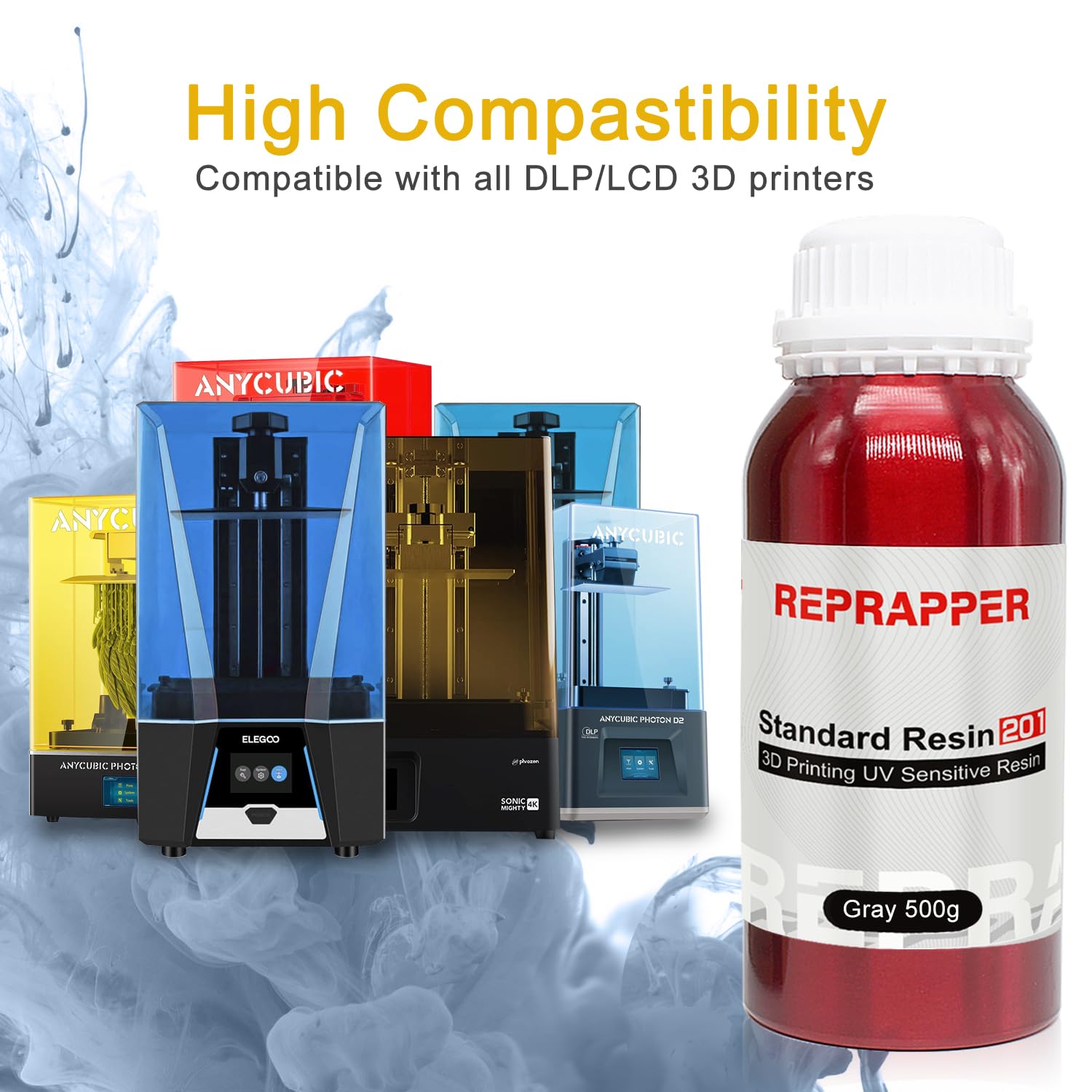 Reprapper Gray 3D Printer Resin, 405Nm Fast Uv Curing Standard Resin, 3D Printing Resin Photopolymer Resin For Lcd Printer, Grey