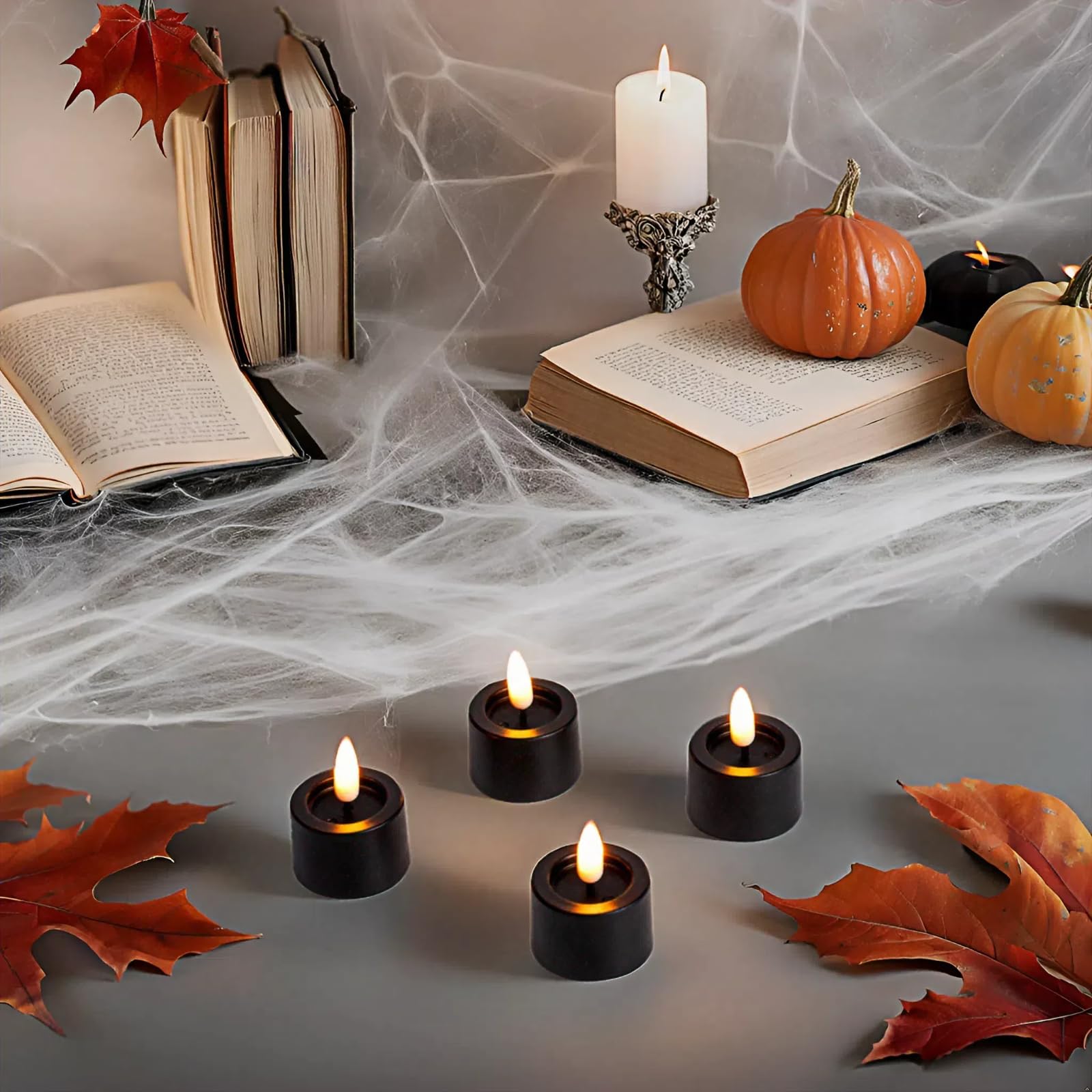 Simplelight Pack Of 12 Tea Lights Candles Battery Operated   Battery Tea Lights With Timer, Battery Candles Black Color For Voti