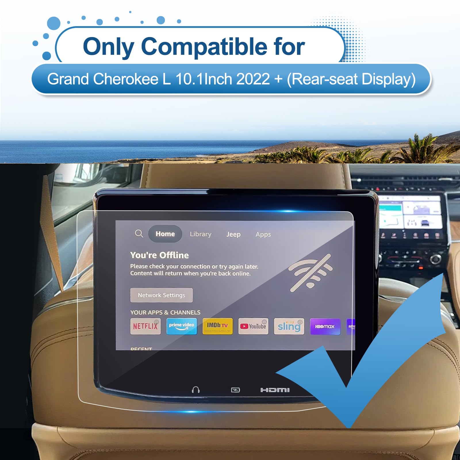 (2Pack) Coleya 2022 2023 2024 Grand Cherokee L (Rear) Screen Protector For Jeep Grand Cherokee L 10.1 Inch Rear Seat Entertainme