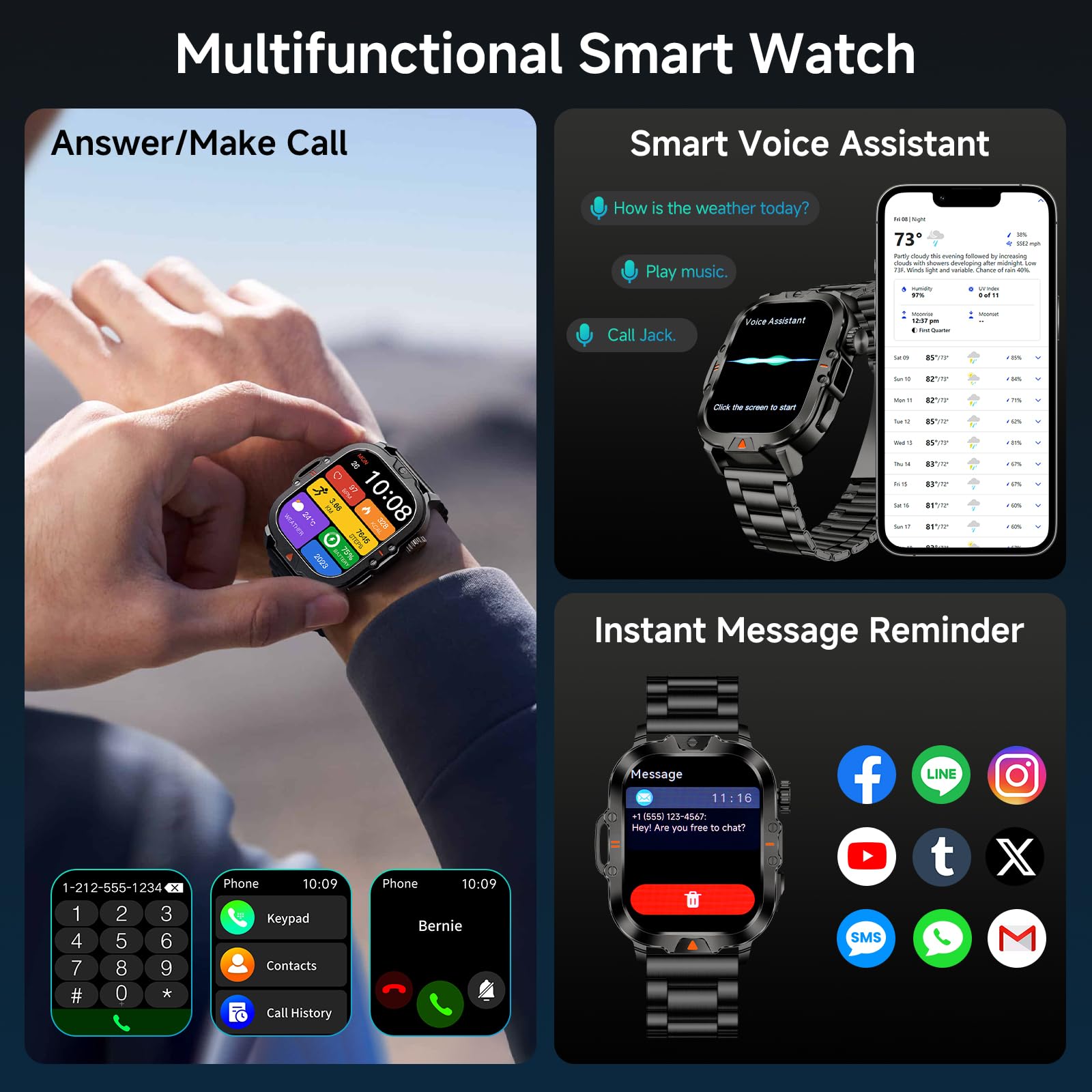 Bruboses Smart Watch For Men Military Answer/Make Call 2.01 '' Display 170+ Sports Modes Fitness Smart Watch Ip68 Waterproof 30