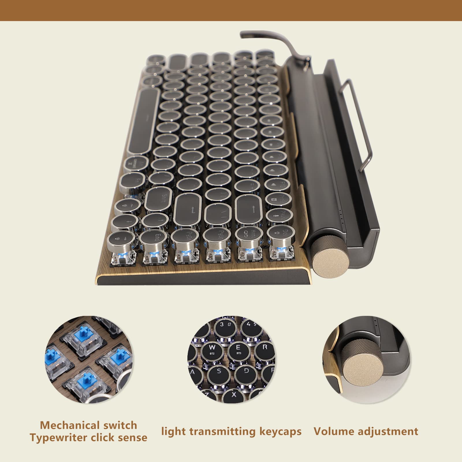 Adventurers Typewriter Style Retro Mechanical Keyboard Led Backlight 8 ...