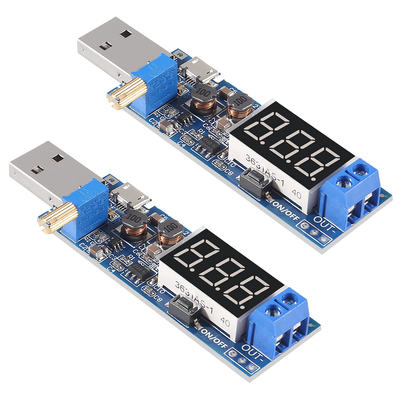 2Pcs Usb Step Up/Down Power Supply Module, Adjustable Dc Dc 5V To 3.5V / 12V Boost Buck Converter Out Dc 1.2V 24V