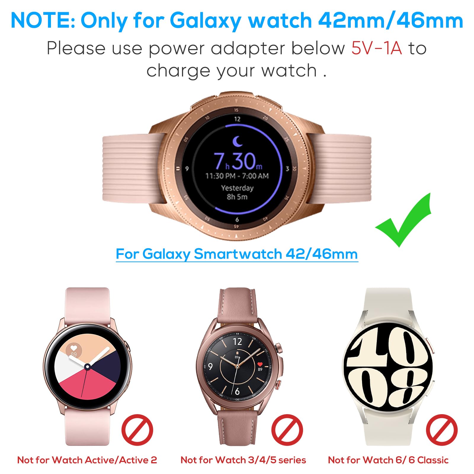 Charger Compatible With Samsung Galaxy Watch 42Mm/46Mm, Upgraded Charging Cradle Dock For Galaxy Watch Sm-R800/R810/R815 Smart W