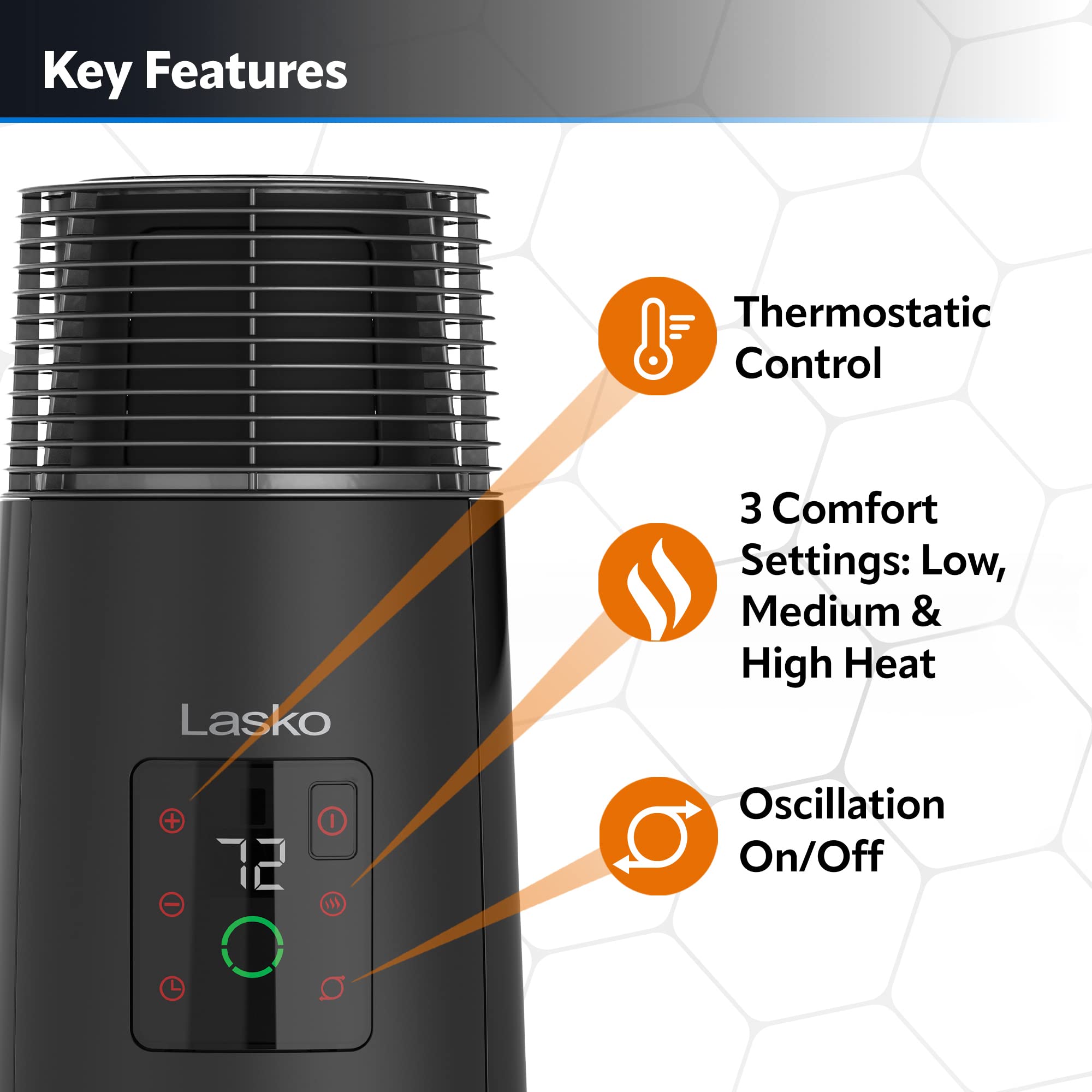 Lasko 360 Degree Oscillating Ceramic Tower Heater For Home With Tip Over Safety, Adjustable Thermostat, Timer, Remote And 3 Spee