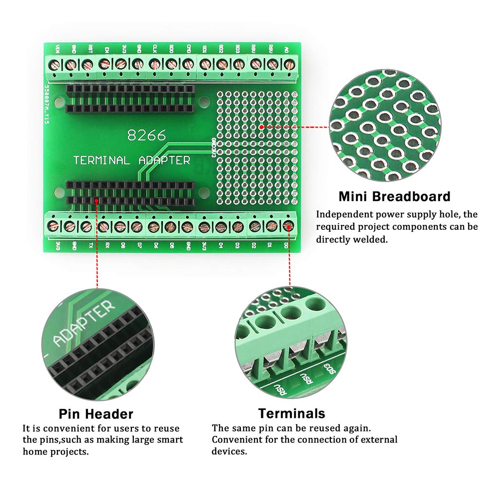 Keeyees 2Pcs Expansion Pcb Board With Screw Terminal Block Pin Header For Esp8266 For Nodemcu Development Board