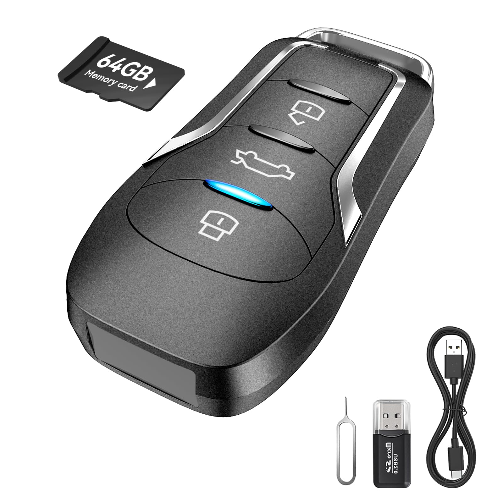 DTCRCH 64G 1080P HD Nanny Cam for Home Security, Long Battery Key Fob Camera, Rechargeable Car Key Camera with Loop Recording,Po