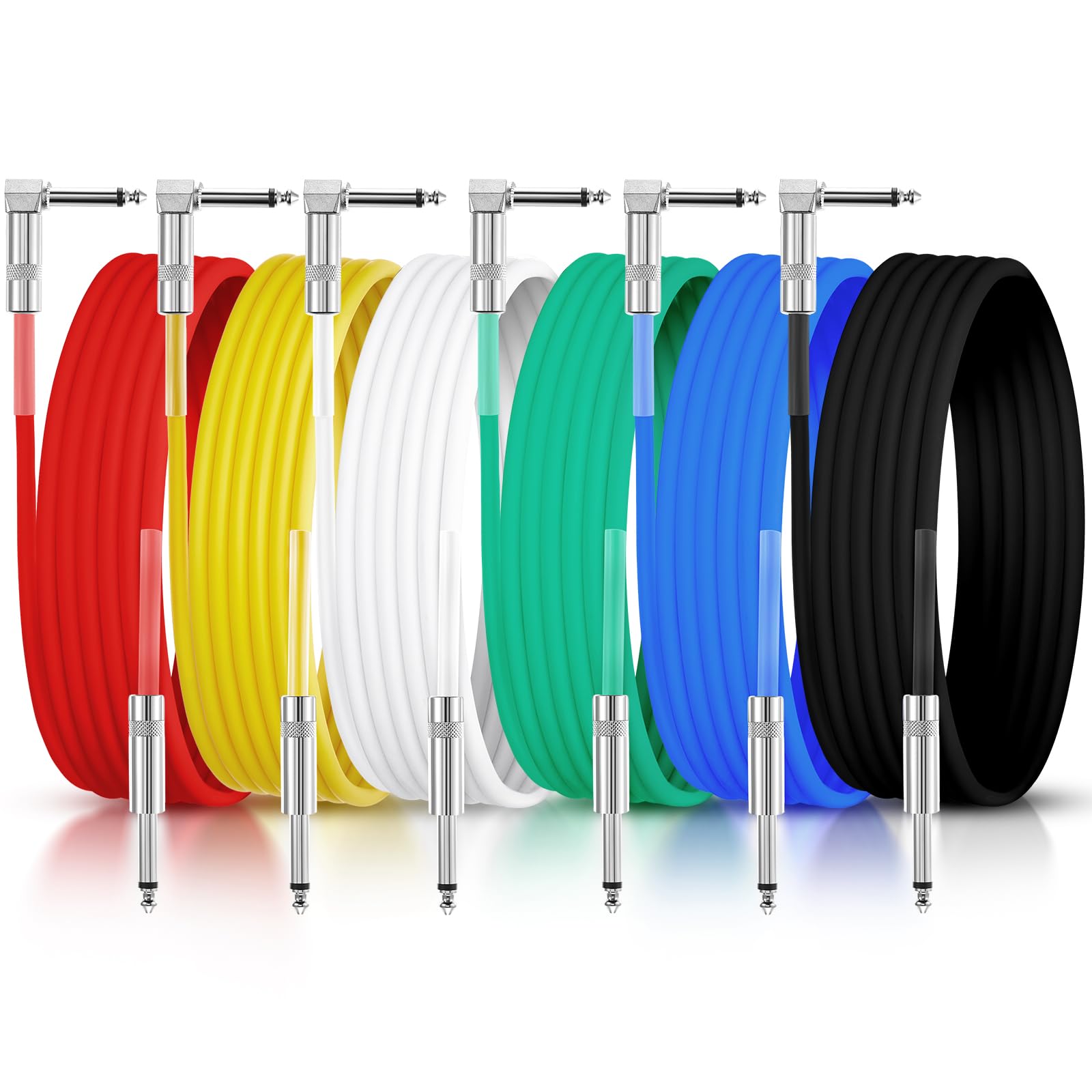 Fiada 6 Pack Guitar Cable 10 ft Instrument Cable 1/4 Inch Electric Guitar Amp Cord Right Angle to Straight Bass Accessories for