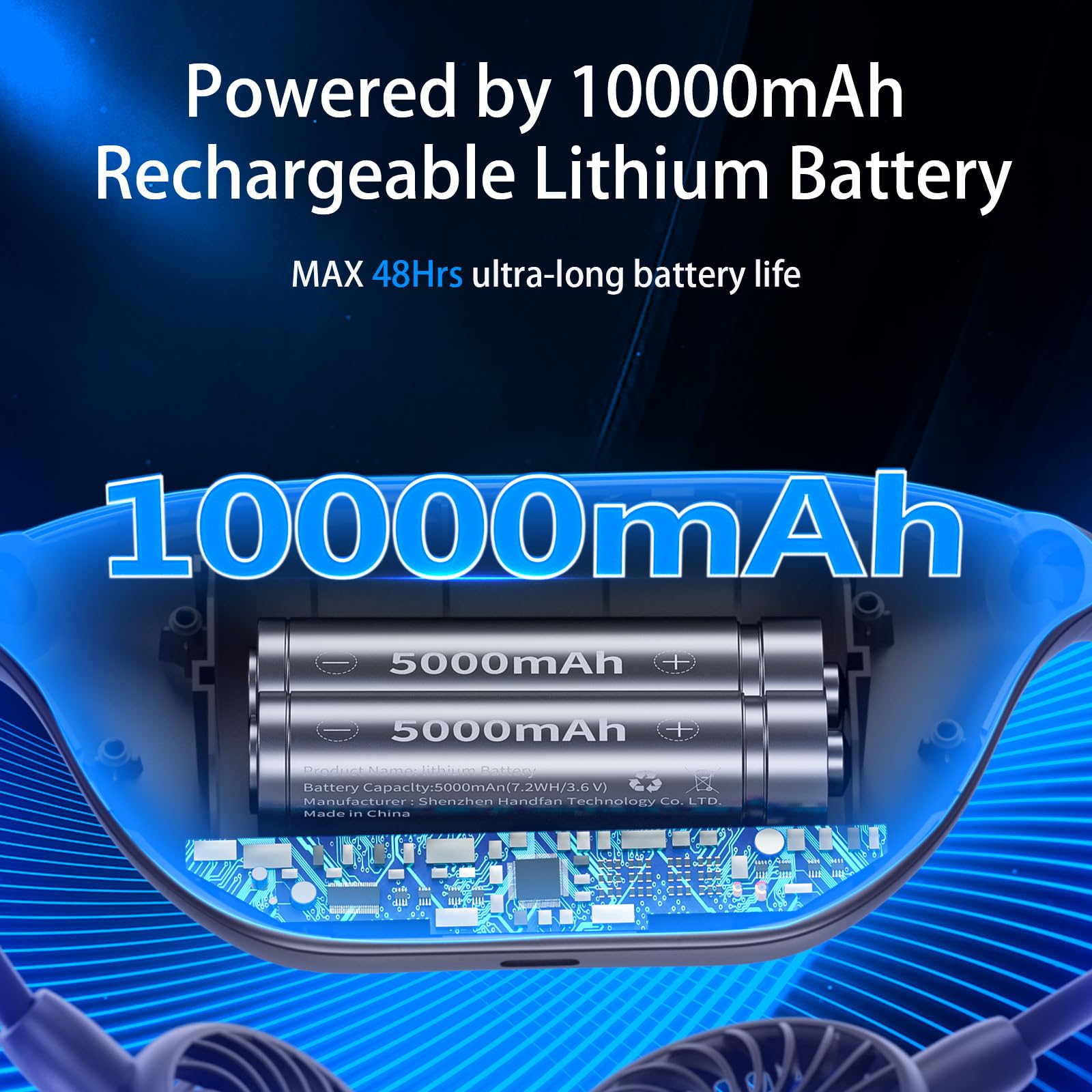 Handfan 10000Mah Portable Neck Fan Rechargeable, Wearable Personal Fans For Neck, Hands Free Necklace Fan Battery Operated, Neck