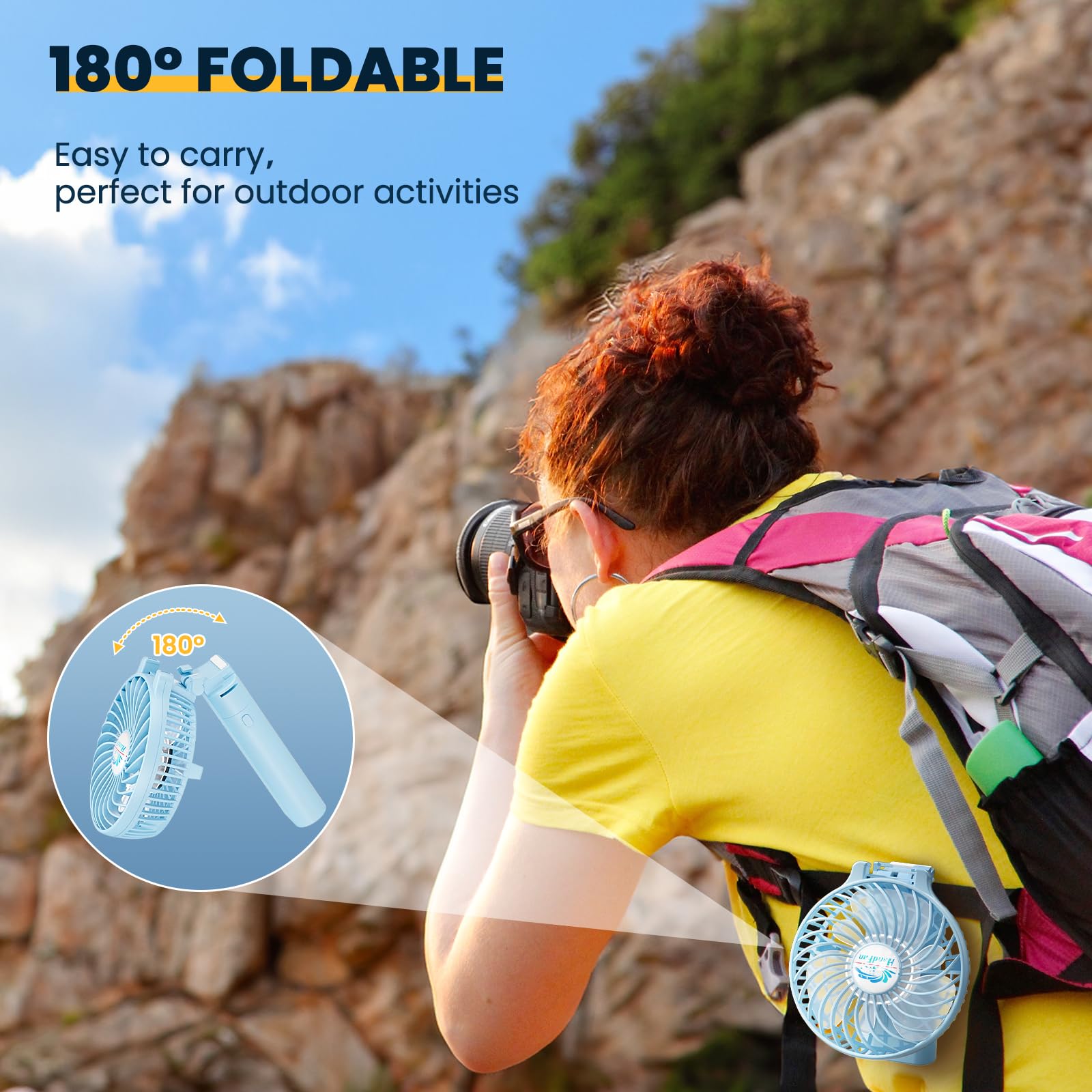 Handfan 5200Mah Hand Held Fan Rechargeable, 5 20 Working Hours Personal Fans, 3 Speeds Strong Airflow Usb Small Desk Fan With Po