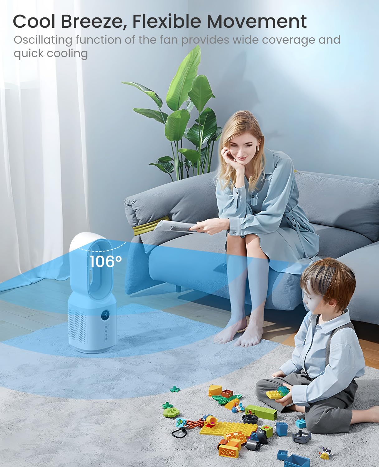 Let'Me Desk Fan, 106 Oscillating Fan For Indoors,Bladeless Fan With 3 Speeds, Small Office Fan With Led Light, 13 Inch Personal