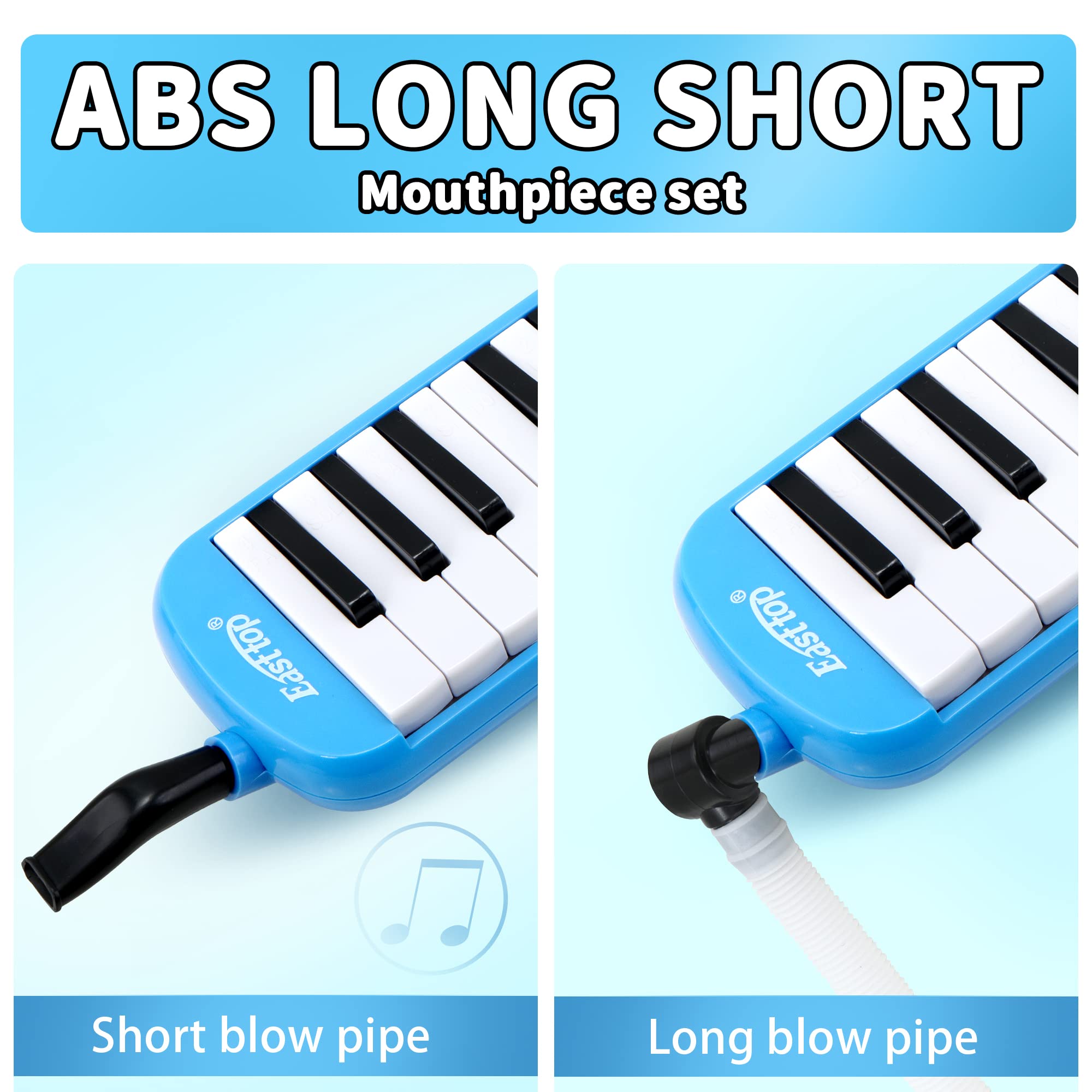East Top 32-Key Professional Mouth Melodica Keyboard Organ - Adults, Students & Kids Gift - Blue