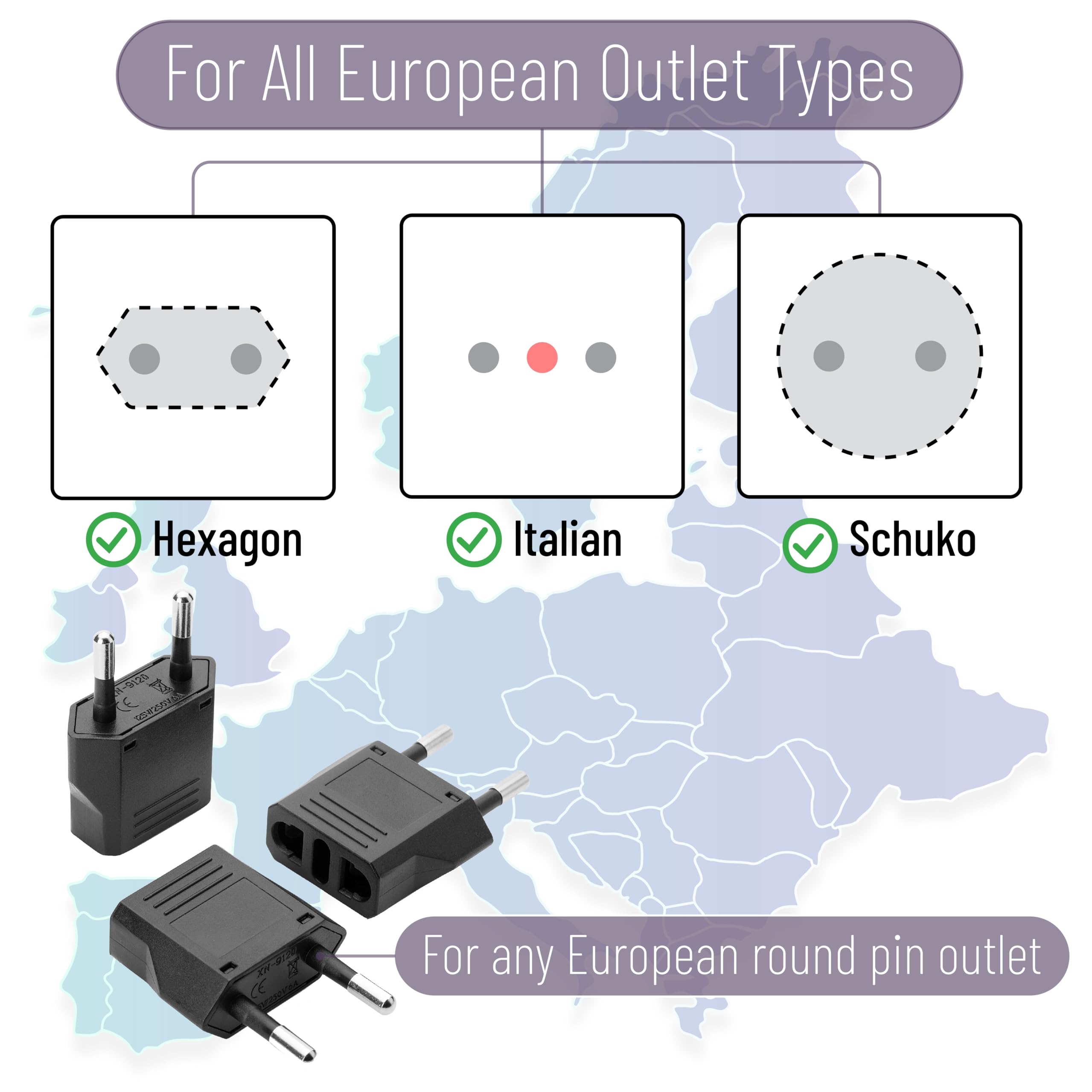 Bates  European Travel Plug Adapter, 6 Pack, Black European Plug Adapter, Us To Europe Plug Adapter, Adapter For Europe Plug, Us