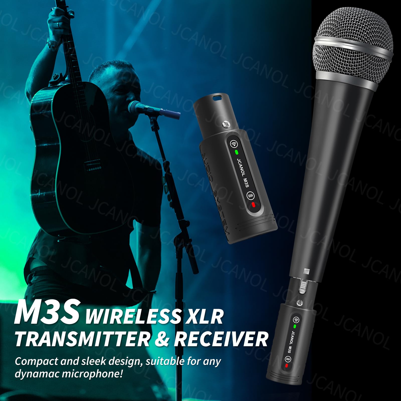 Jcanol M3S Wireless Xlr Transmitter Receiver, Wireless Microphone Adapter With 24-Bit/192Khz High-Resolution, Built In Mic Boost