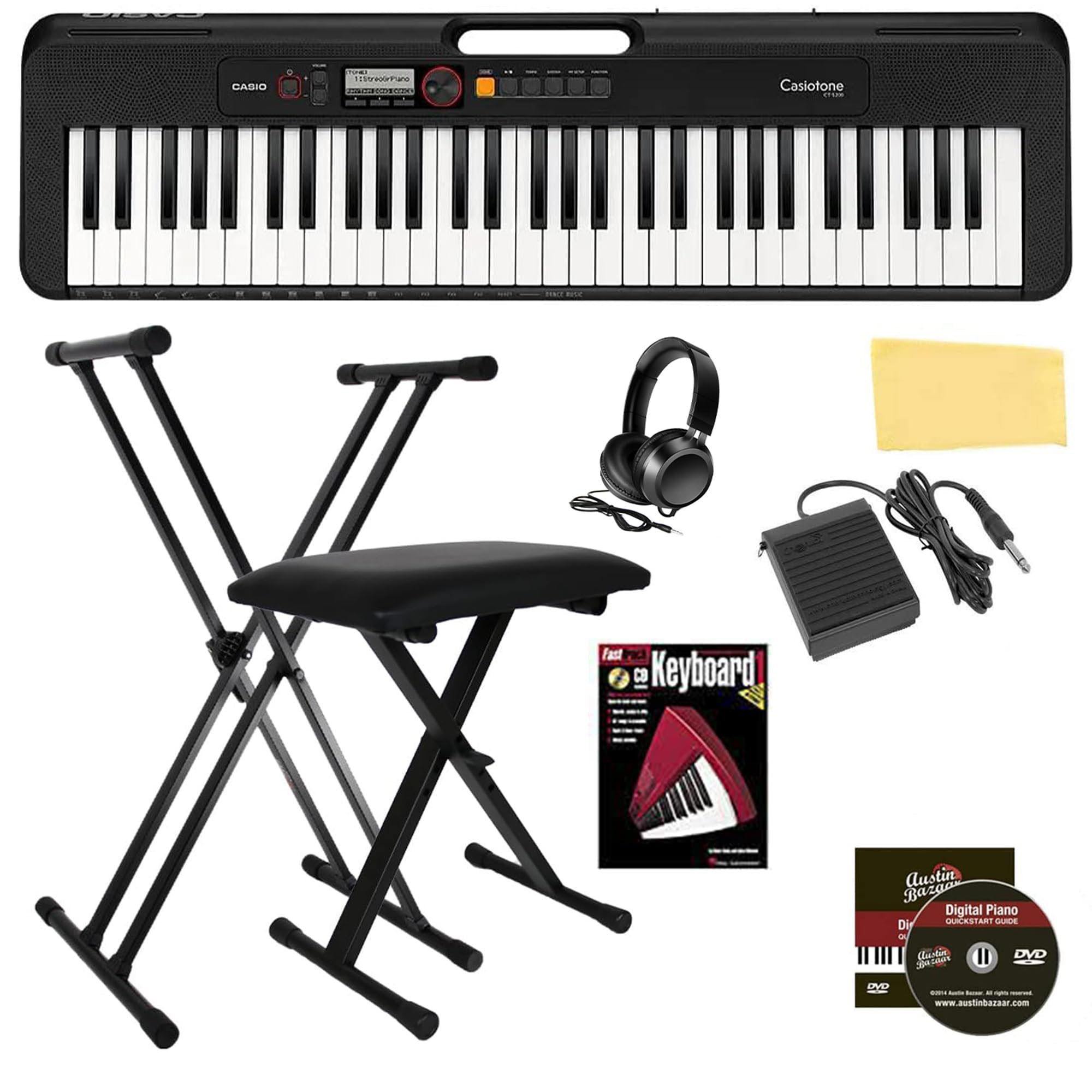 Casio Casiotone Ct S200 61 Key Portable Keyboard   Black Bundle With Adjustable Stand, Bench, Headphones, Sustain Pedal, Piano B
