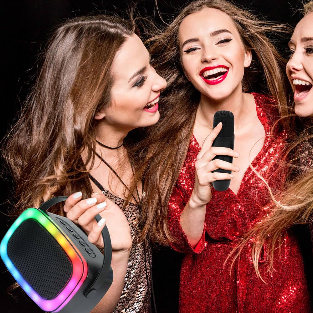 Iq Sound Iq-908K Mini Karaoke Bluetooth Speaker With Wireless Microphone, Rgb Lights Surround, Fun Voice Changing In Rechargeabl