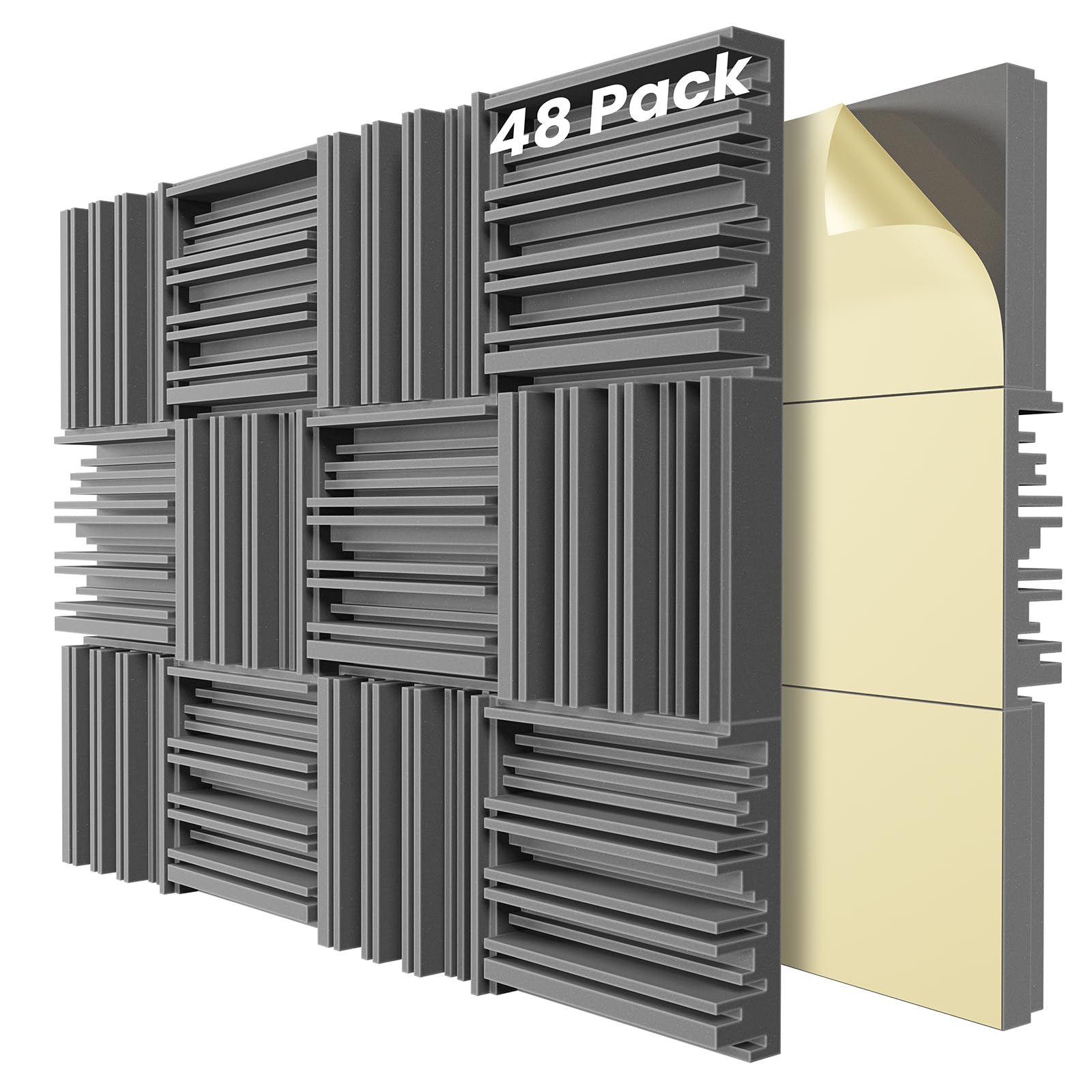 Lightdesire 48 Pack Self Adhesive Sound Proof Foam Panels,12 X 12 X 2 Inches Acoustic Foam,High Resilience Sound Proofing Paddin