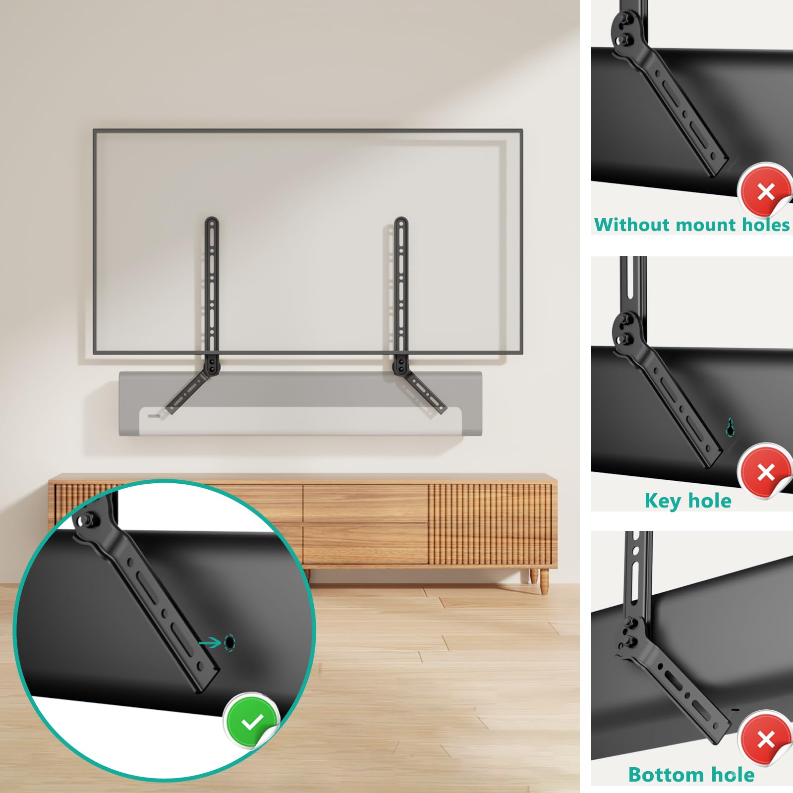 Wali Sound Bar Mount Bracket, For Mounting Above Or Under Tv, With Adjustable 3 Angled Extension Arm, Fits Most 23 To 65 Inch Tv