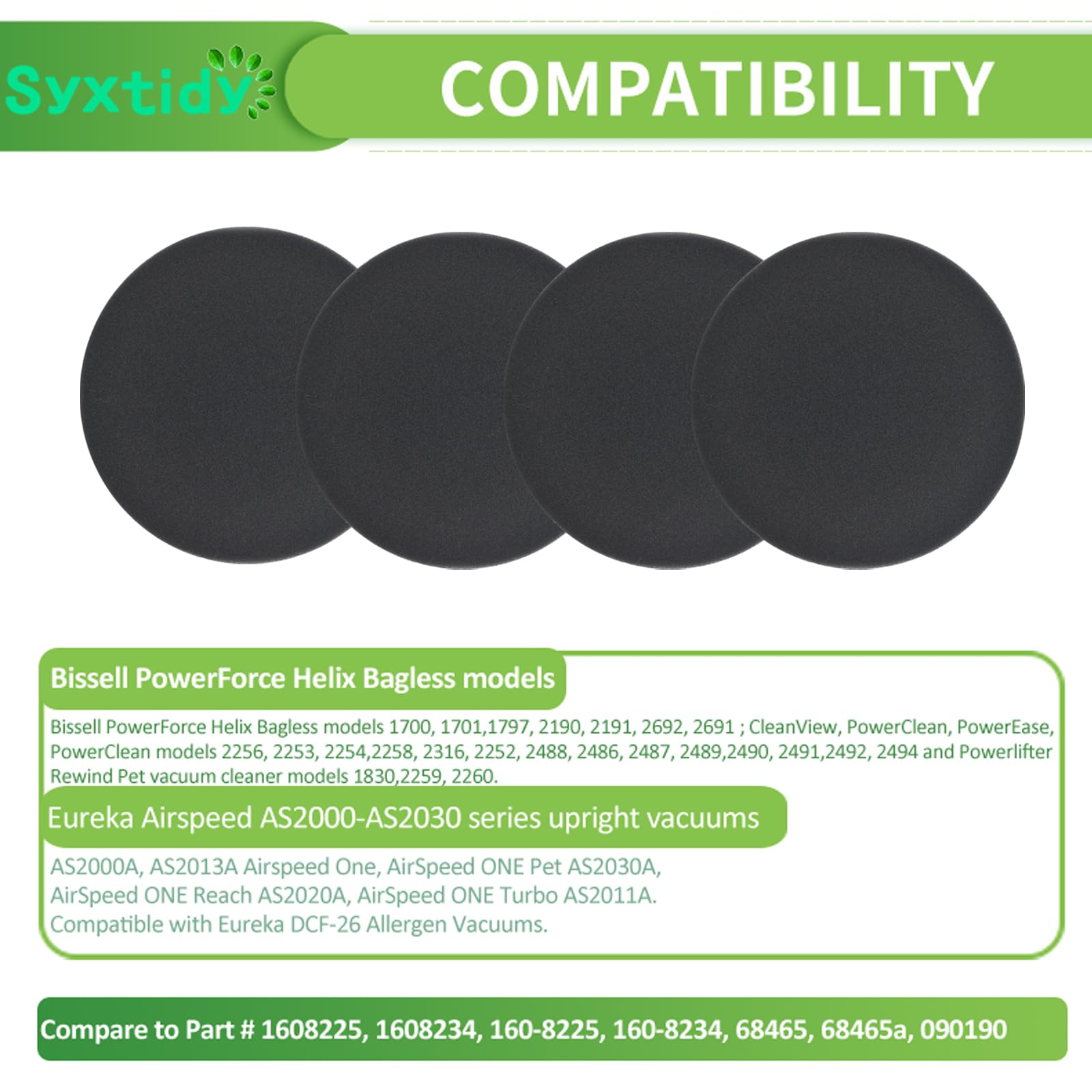 4 Pack Premotor Filter For Bissell Powerforce Helix Vacuum 2191, 2190,1700,1797 Foam Filters Replacement,Parts #1608225