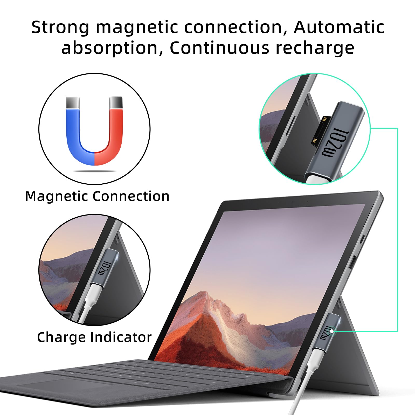 Surface Pro Charging Adapter, Usb C Female To Surface Magnetic Charging Adapter, Requires 45W/65W/100W/102W Usb C Charger Compat