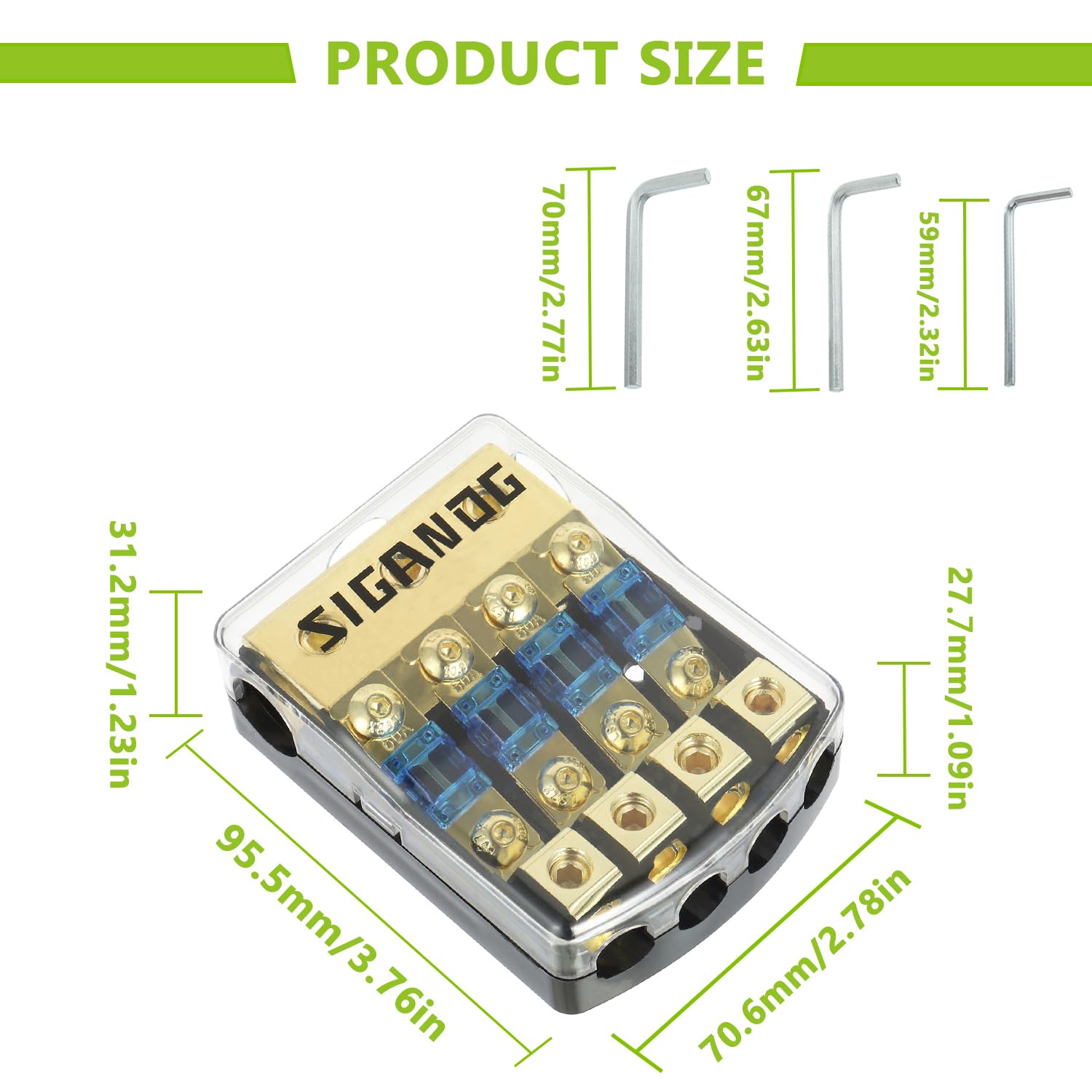 Sigandg 4 Way Anl Fuse Holder 60A, 0/2/4 Gauge In 4/8 Gauge Out Fuse Distribution Block 12V, Used For Audio Stereo Amplifier Of