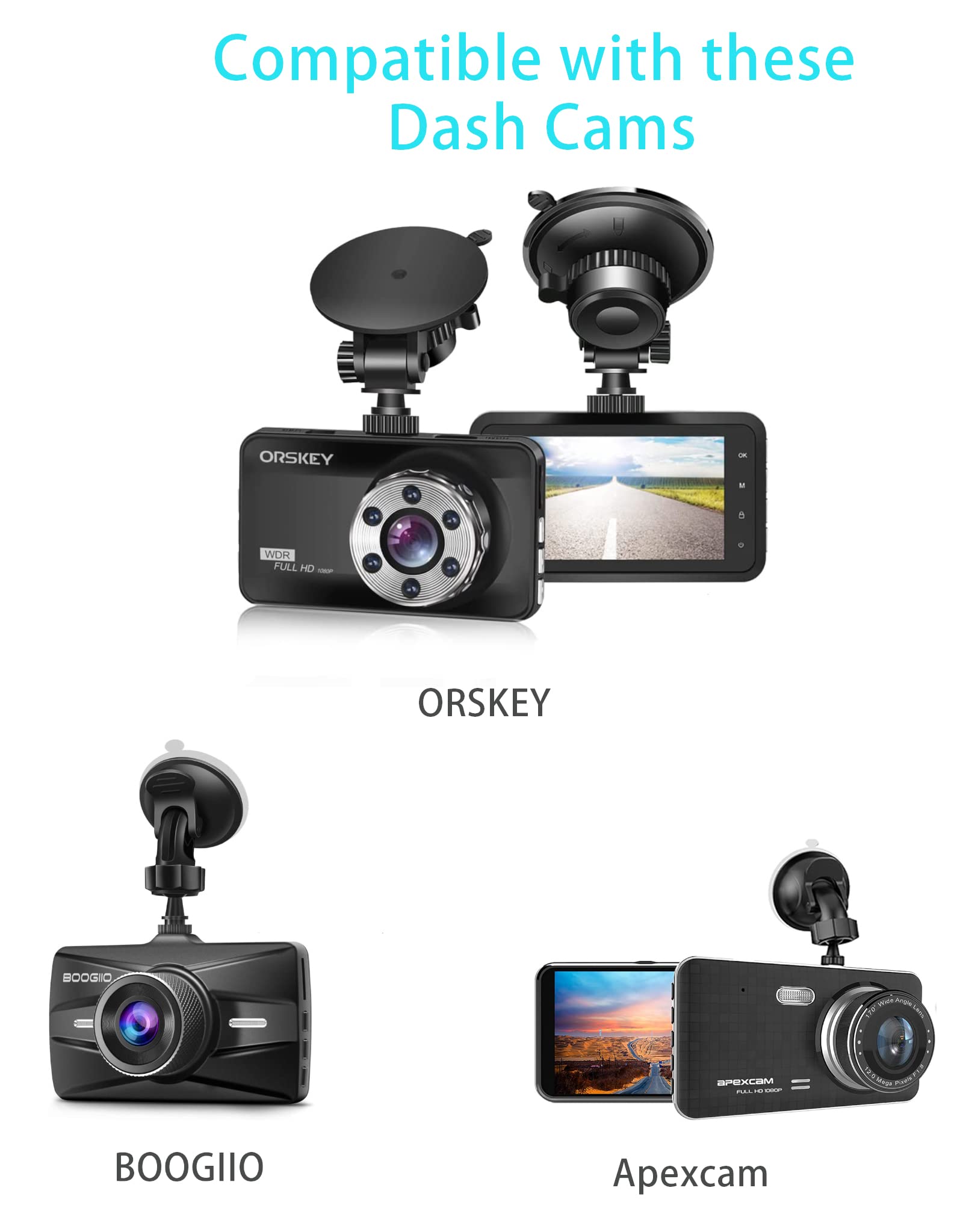 Glucrean Dash Cam Mount Compatible With Orskey/Boogiio/Apexcam/Ajvvf Dashcam, Suction Cup Mount Easy To Install And Use, Strong