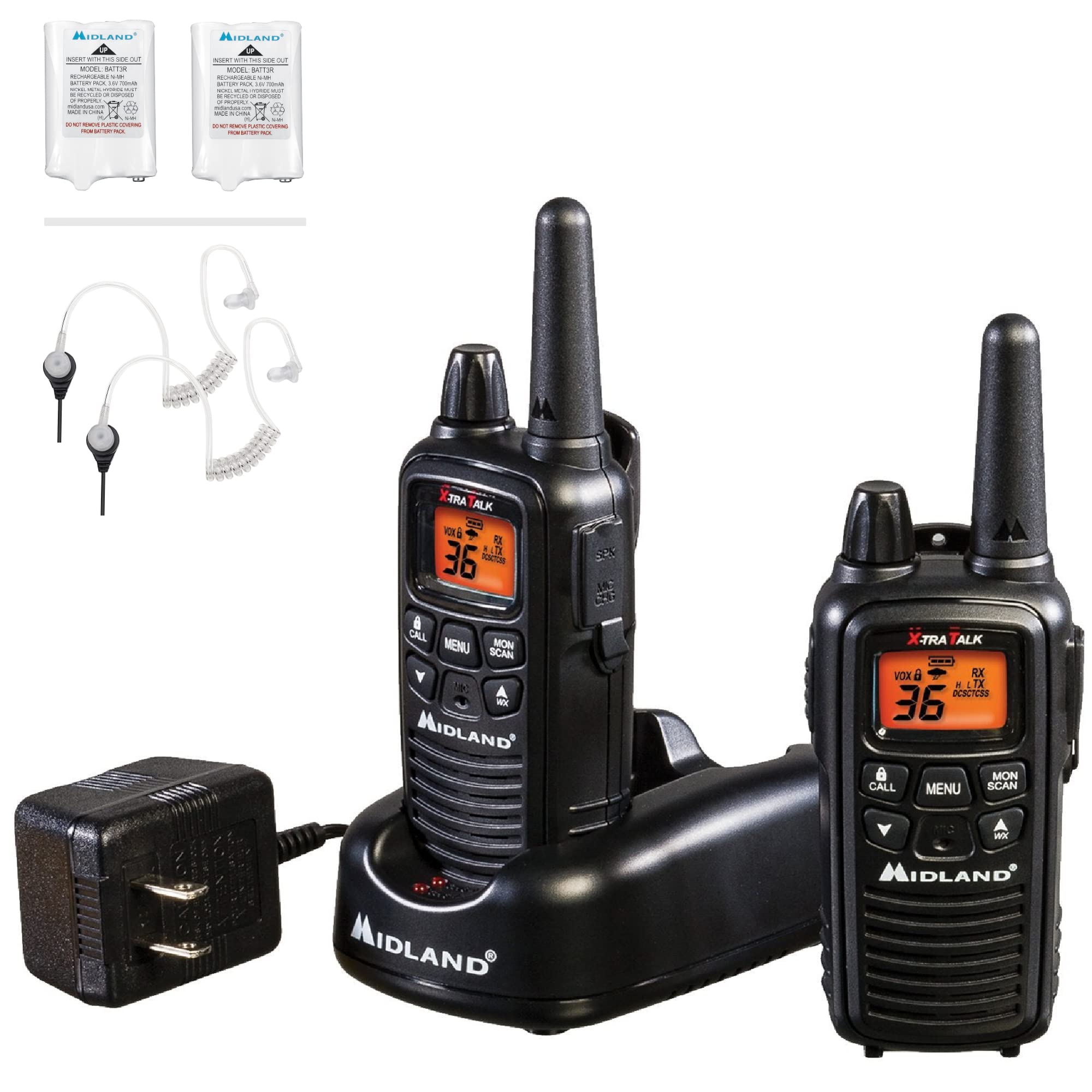 Midland Lxt600Bb Frs Walkie Talkie Set   Long Range Two Way Radio With Noaa Weather Alert Technology, 36 Channels, And Silent Operation (Black, 2 Radio Set)