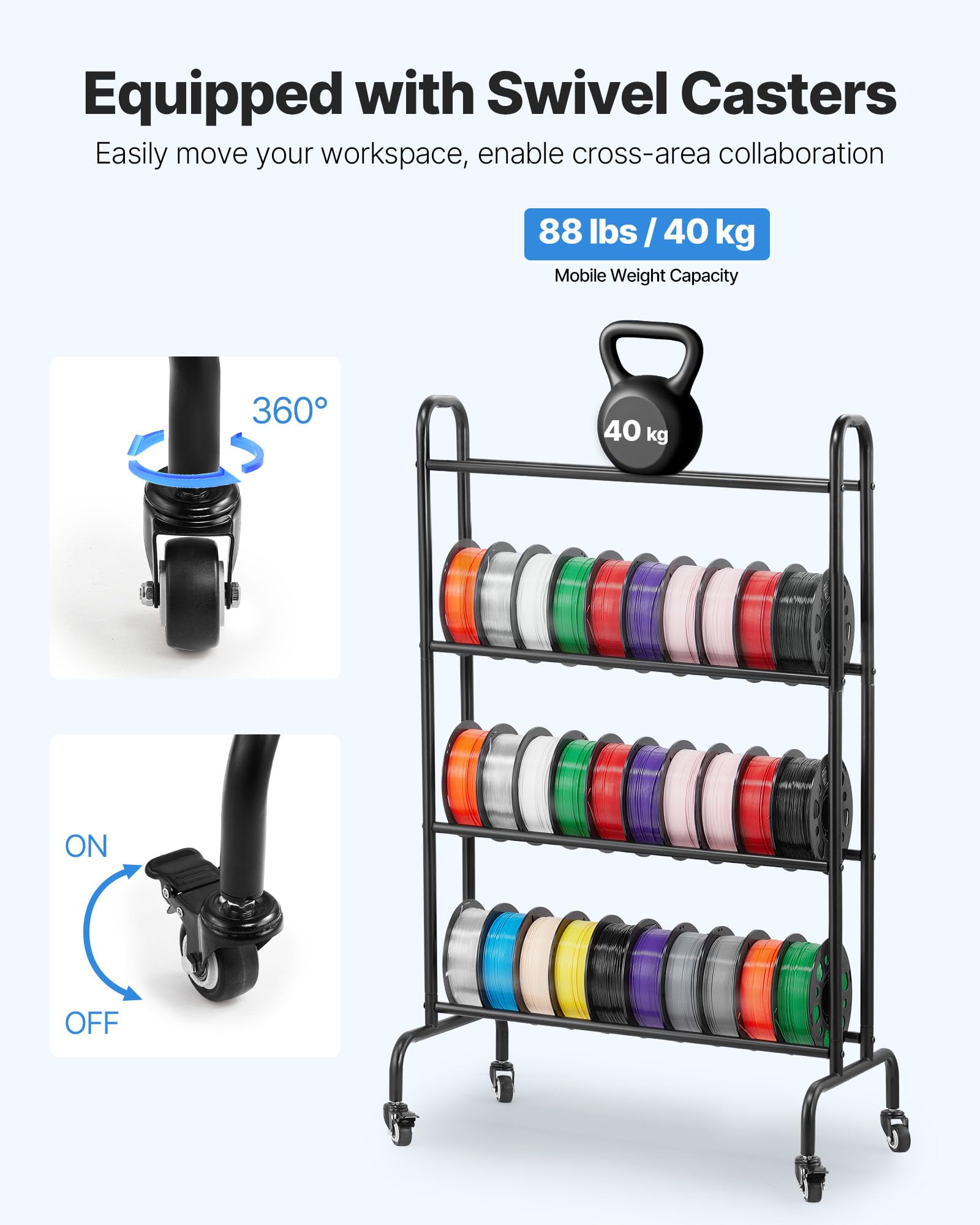 Vevor 3D Printer Filament Storage Rack, 4 Tier Heavy Duty Storage Shelf, Rolling Filament Spool Holders Racks With Wheels, Filam
