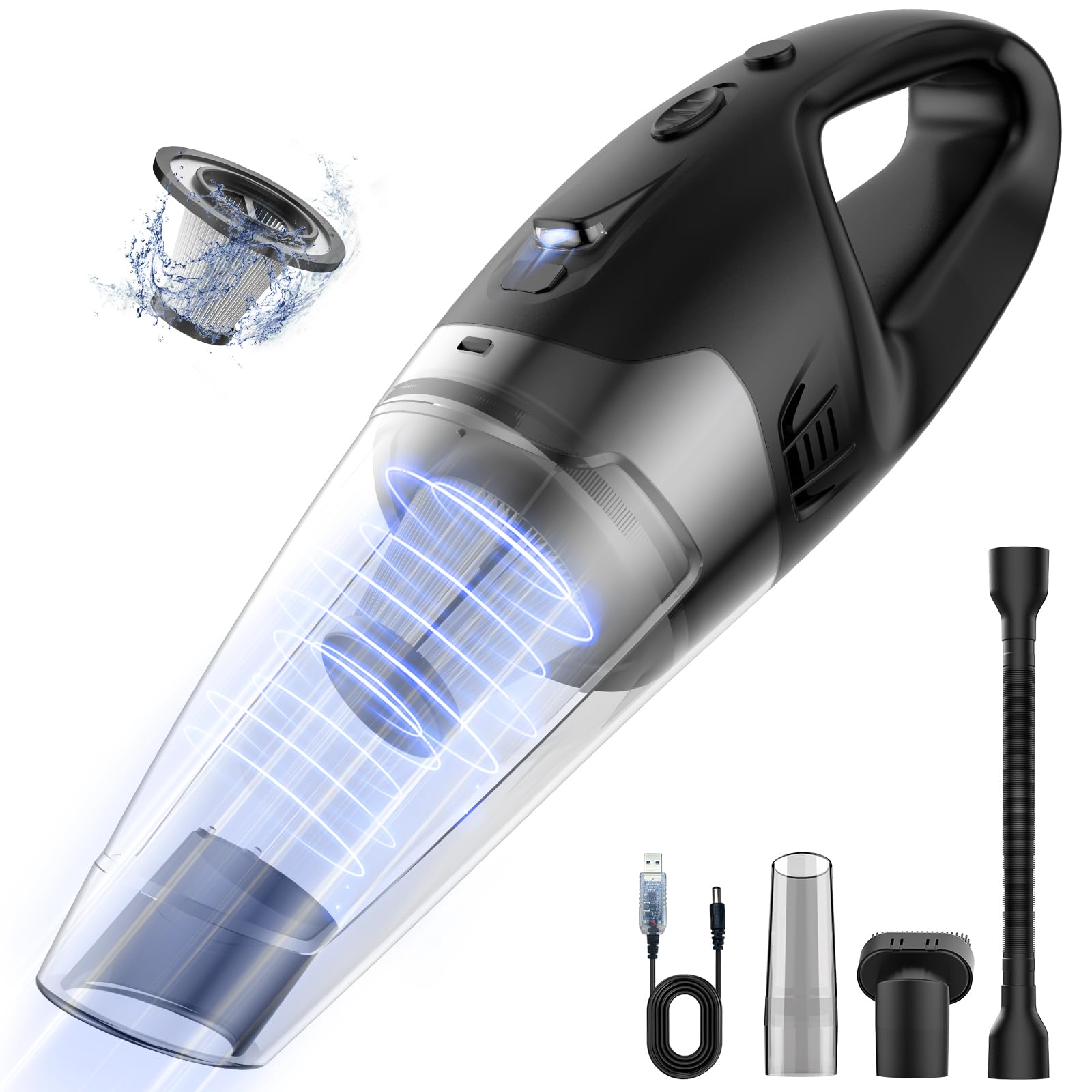 Handheld Vacuum Cordless Rechargeable with LED Light, Car Vacuum Portable Cordless, Hand Vacuum Cleaner Car Seats, Home, Quick C