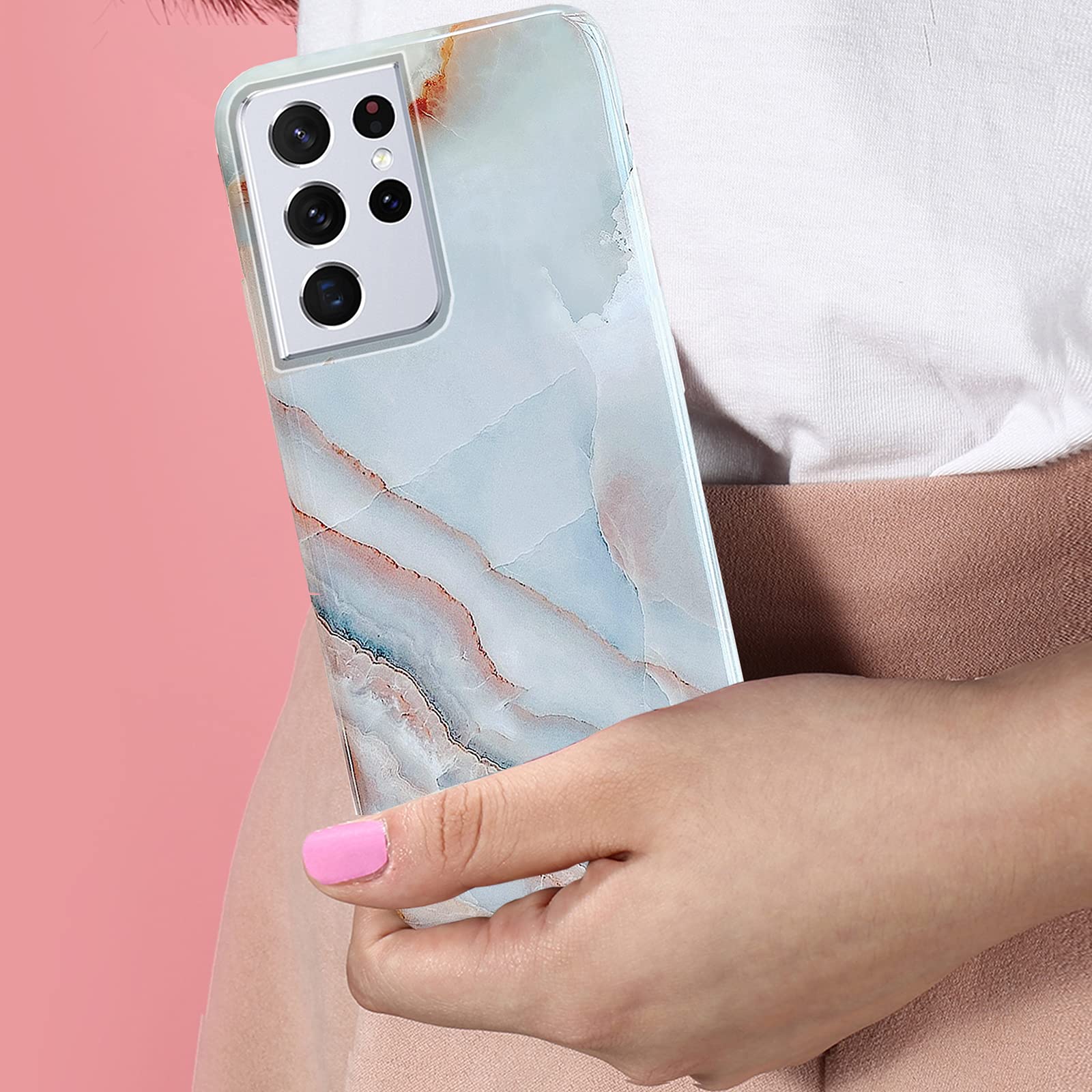 J.West Galaxy S21 Ultra Case 6.8 Inch, Luxury Grey Marble Design Stone Pattern Slim Thin Soft Rubber Silicone Protective Phone C